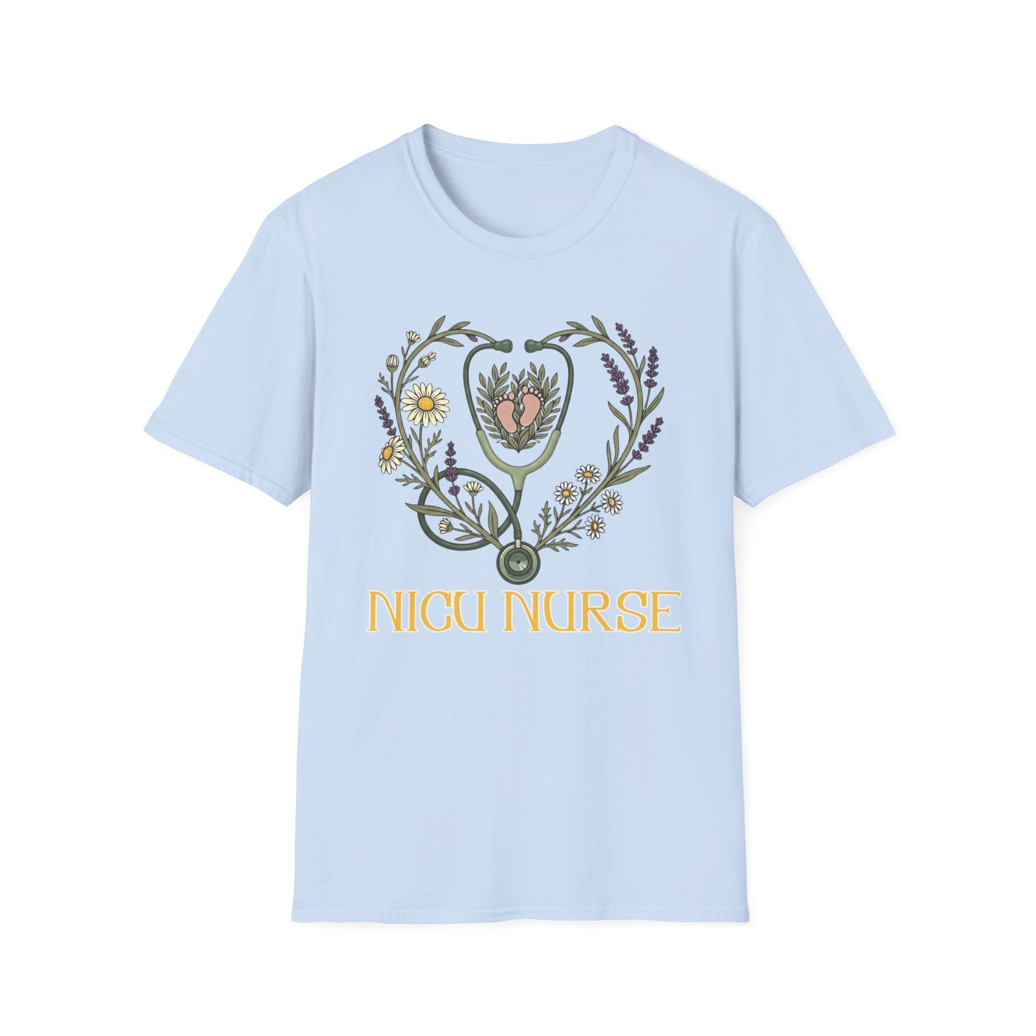 NICU Nurse Floral Stethoscope T-Shirt