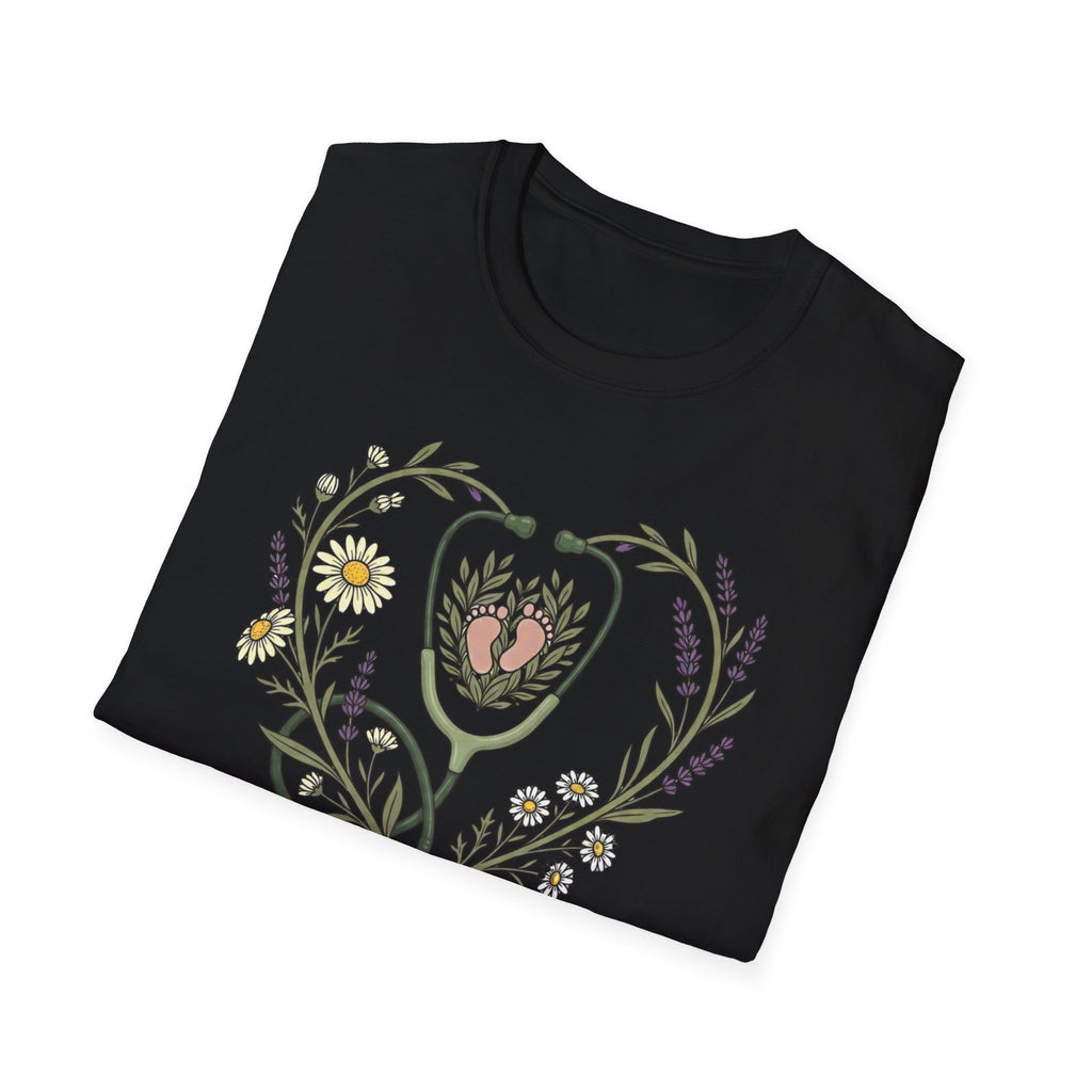 NICU Nurse Floral Stethoscope T-Shirt