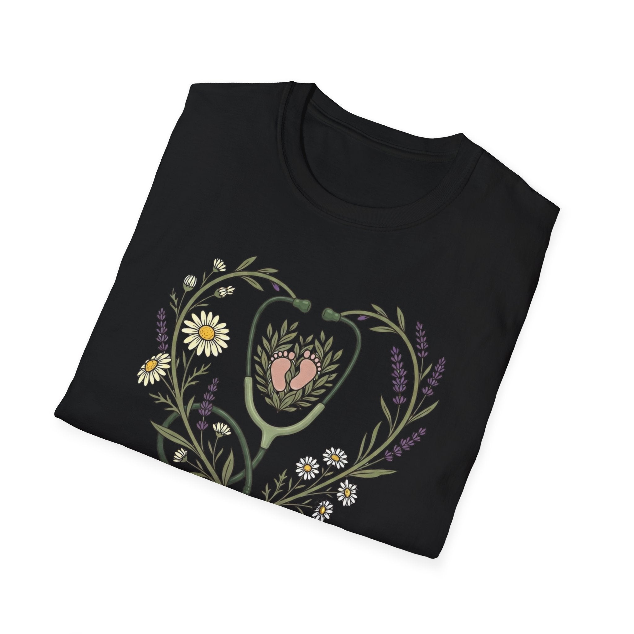 NICU Nurse Floral Stethoscope T-Shirt