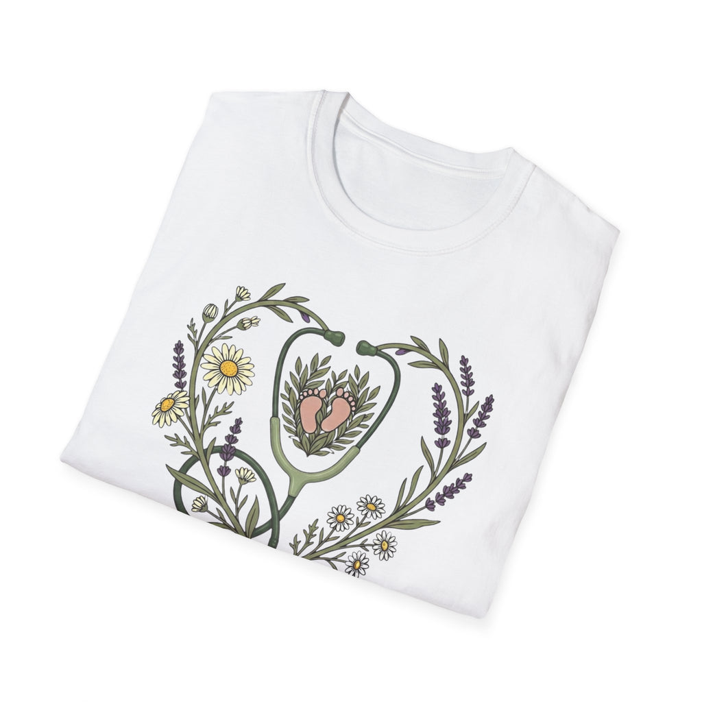 NICU Nurse Floral Stethoscope T-Shirt