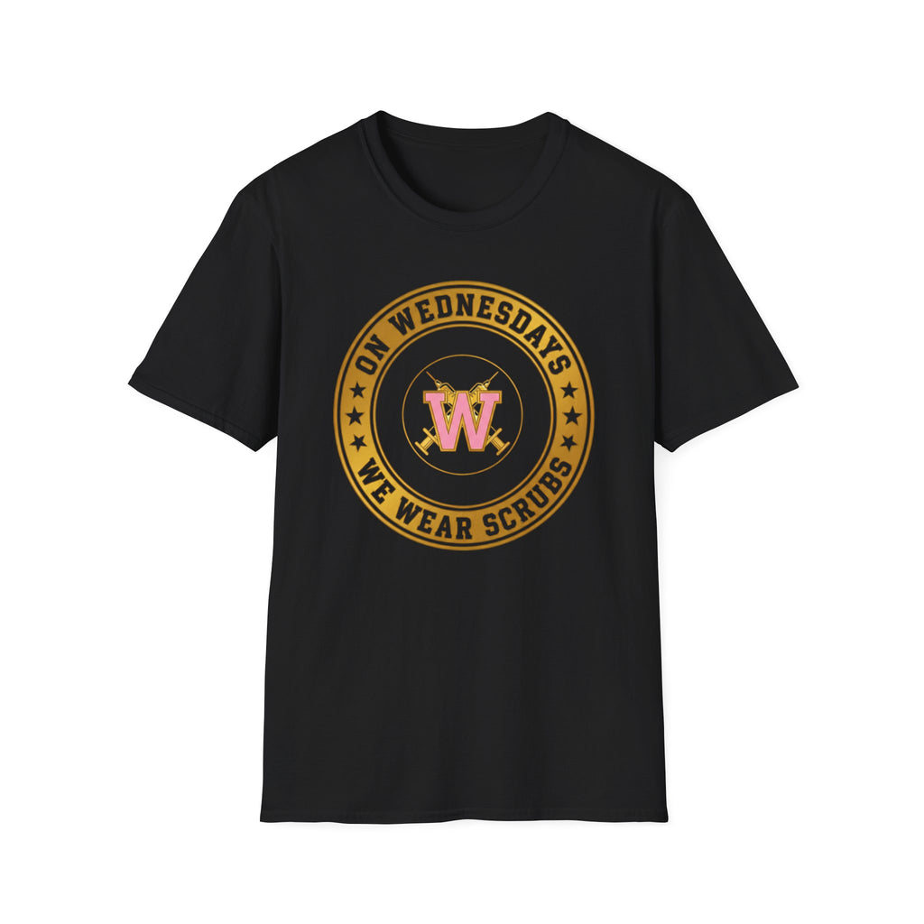 On Wednesdays We Wear Scrubs Emblem T-Shirt