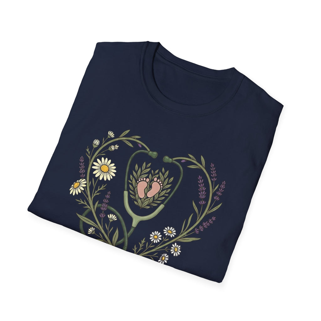 NICU Nurse Floral Stethoscope T-Shirt