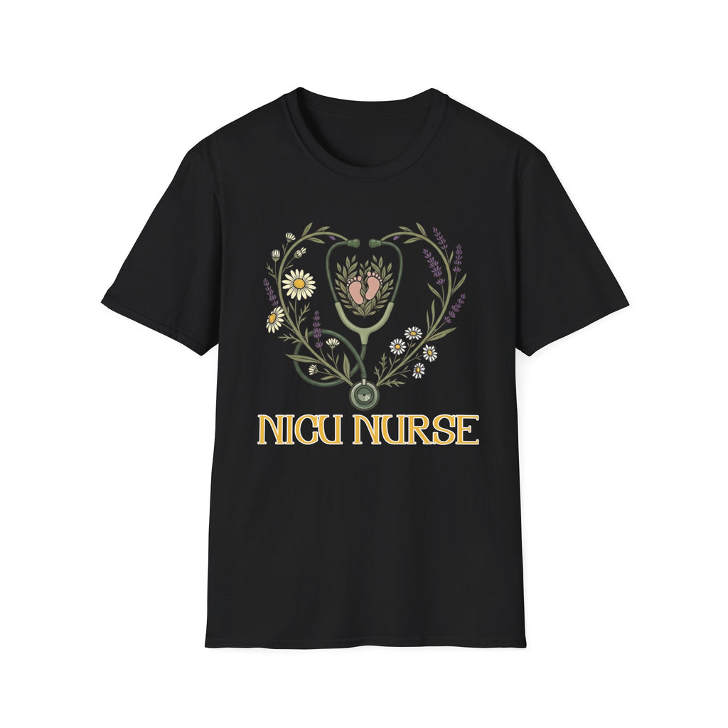 NICU Nurse Floral Stethoscope T-Shirt