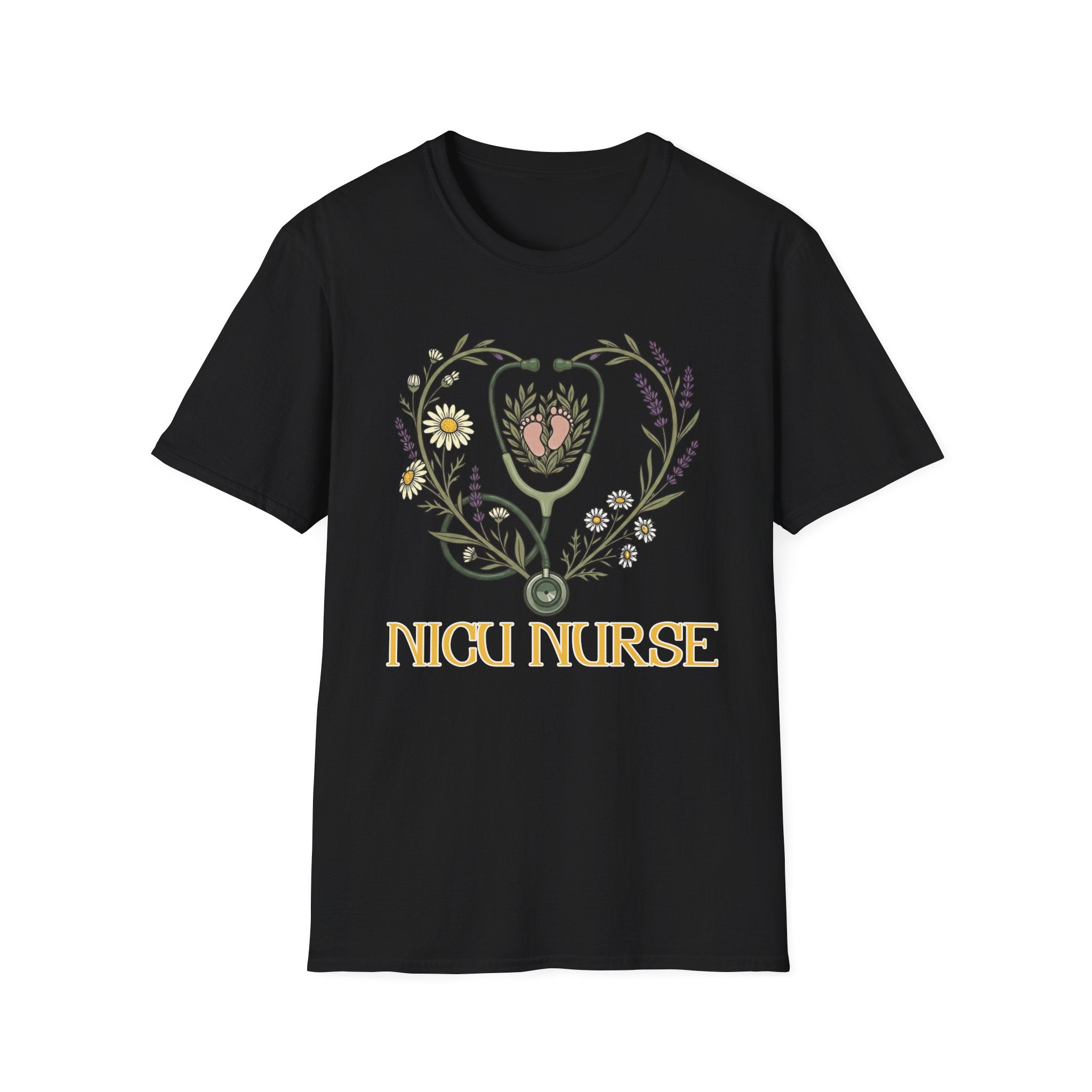 NICU Nurse Floral Stethoscope T-Shirt