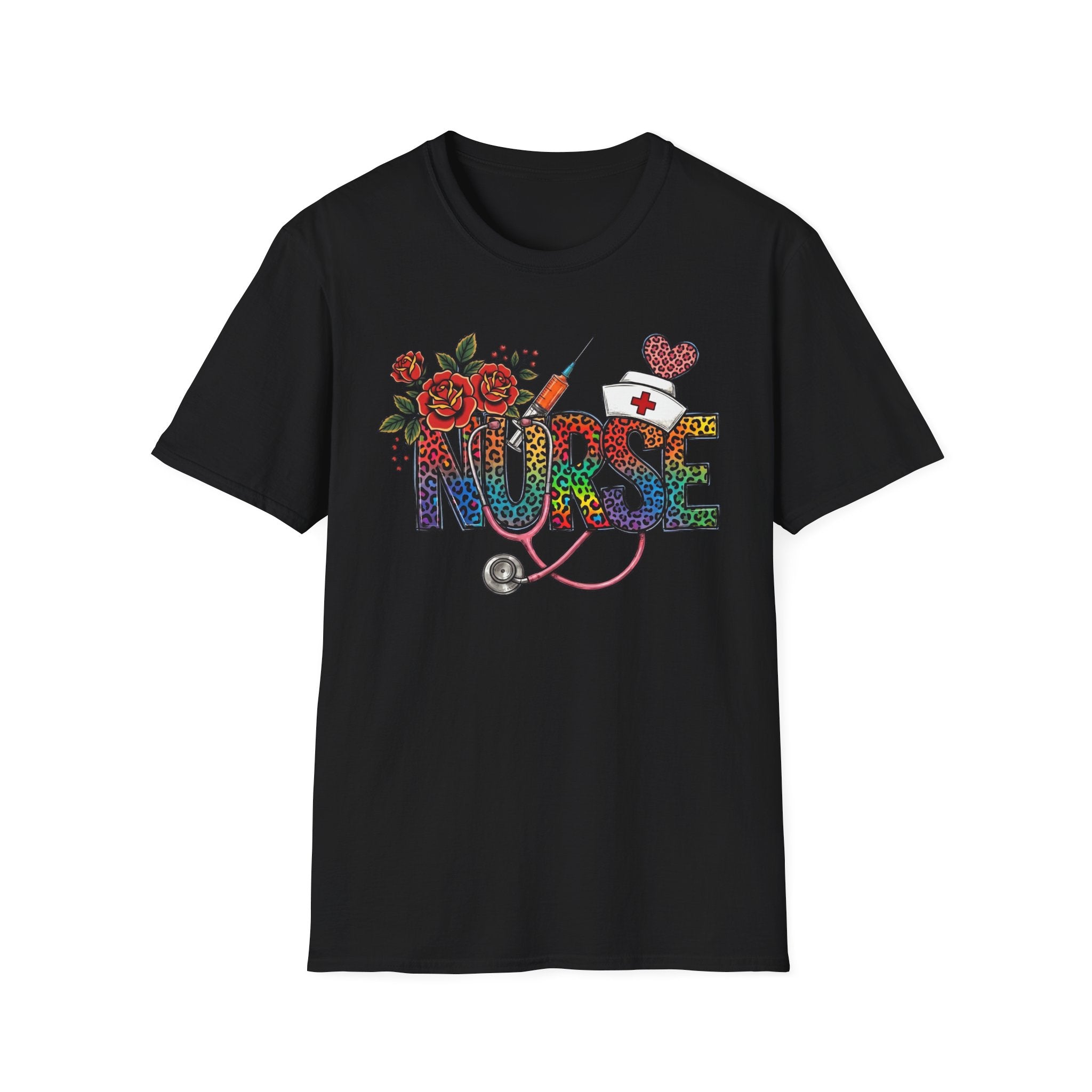 Fun Rainbow Cheetah Nurse T-Shirt
