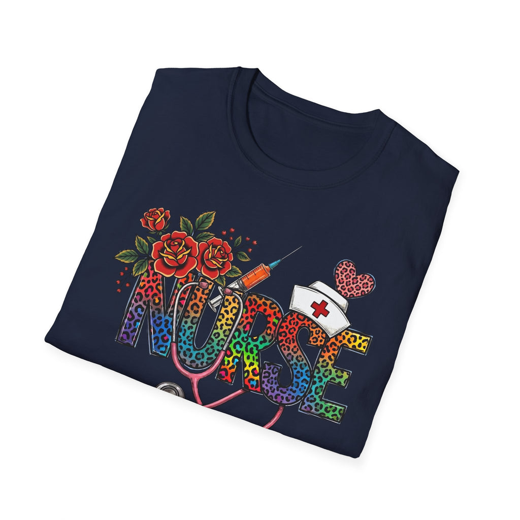 Fun Rainbow Cheetah Nurse T-Shirt