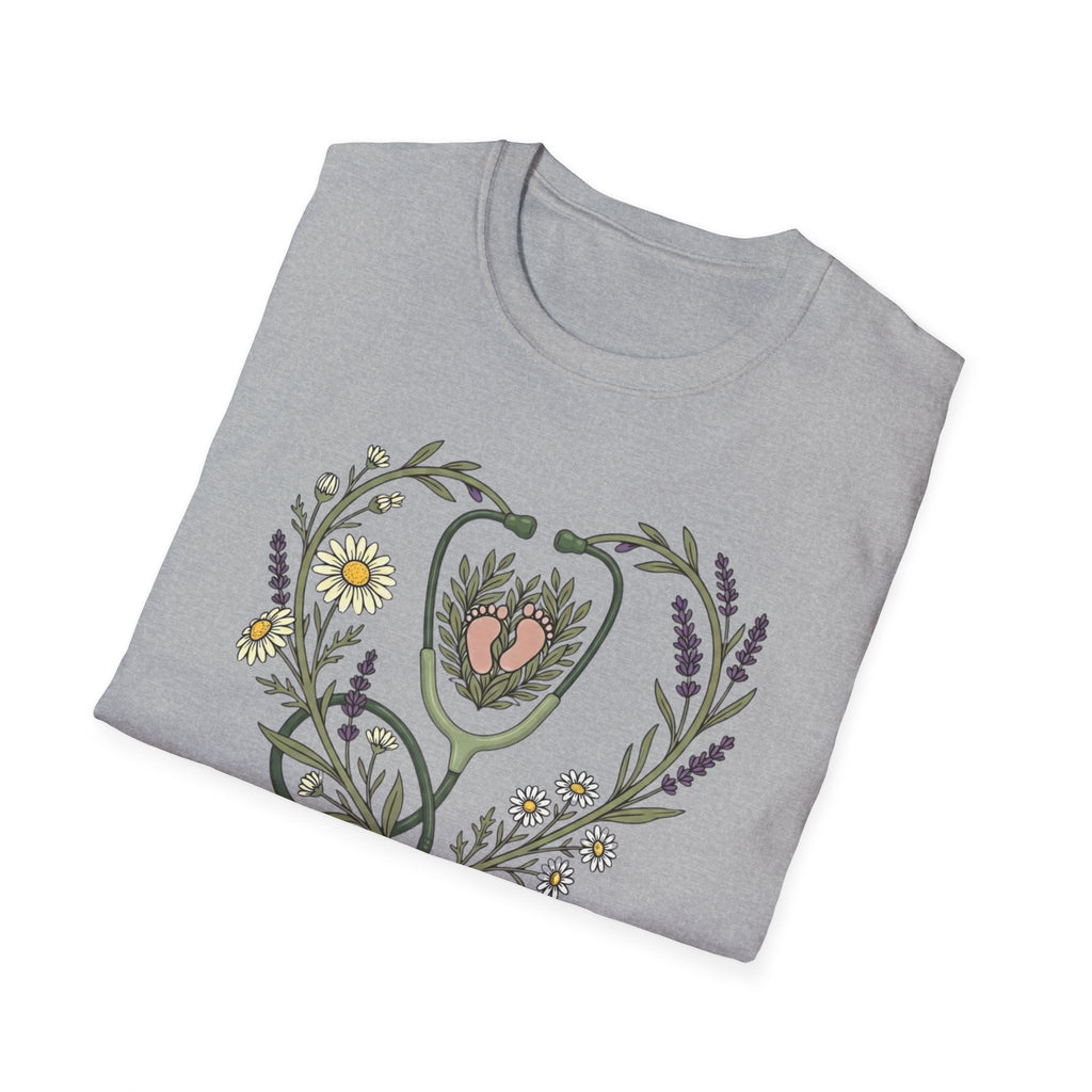 NICU Nurse Floral Stethoscope T-Shirt