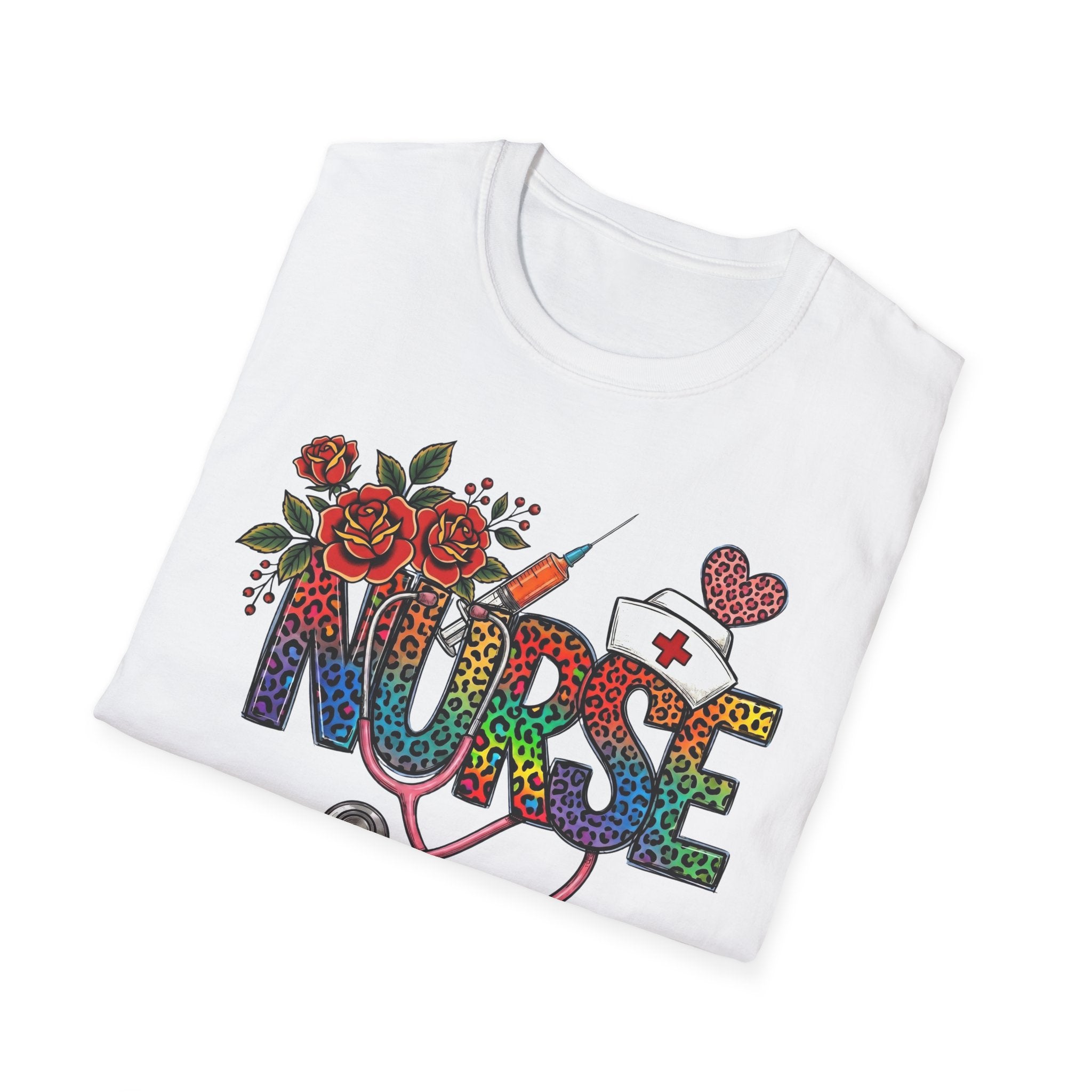 Fun Rainbow Cheetah Nurse T-Shirt