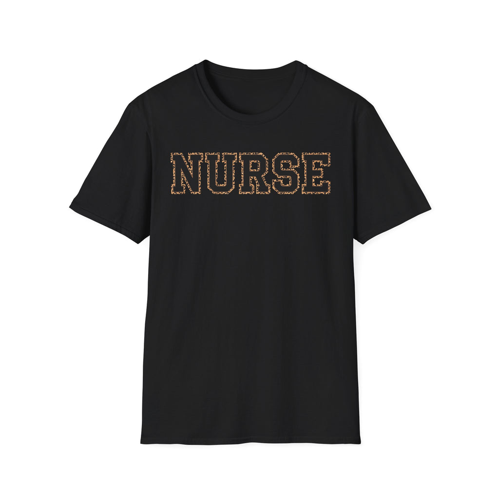 Cheetah Print Outline Varsity Nurse T-Shirt