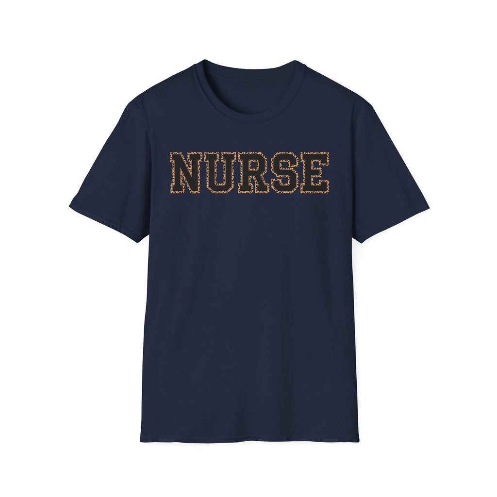 Cheetah Print Outline Varsity Nurse T-Shirt