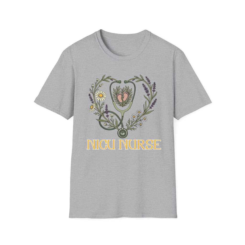 NICU Nurse Floral Stethoscope T-Shirt