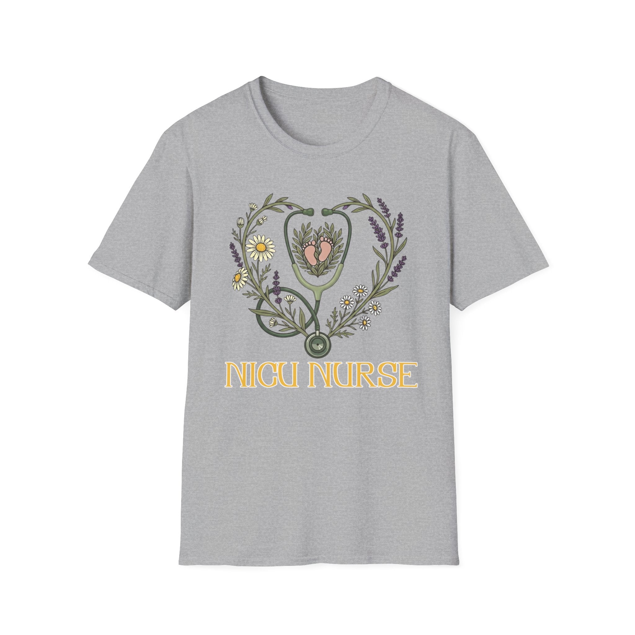 NICU Nurse Floral Stethoscope T-Shirt