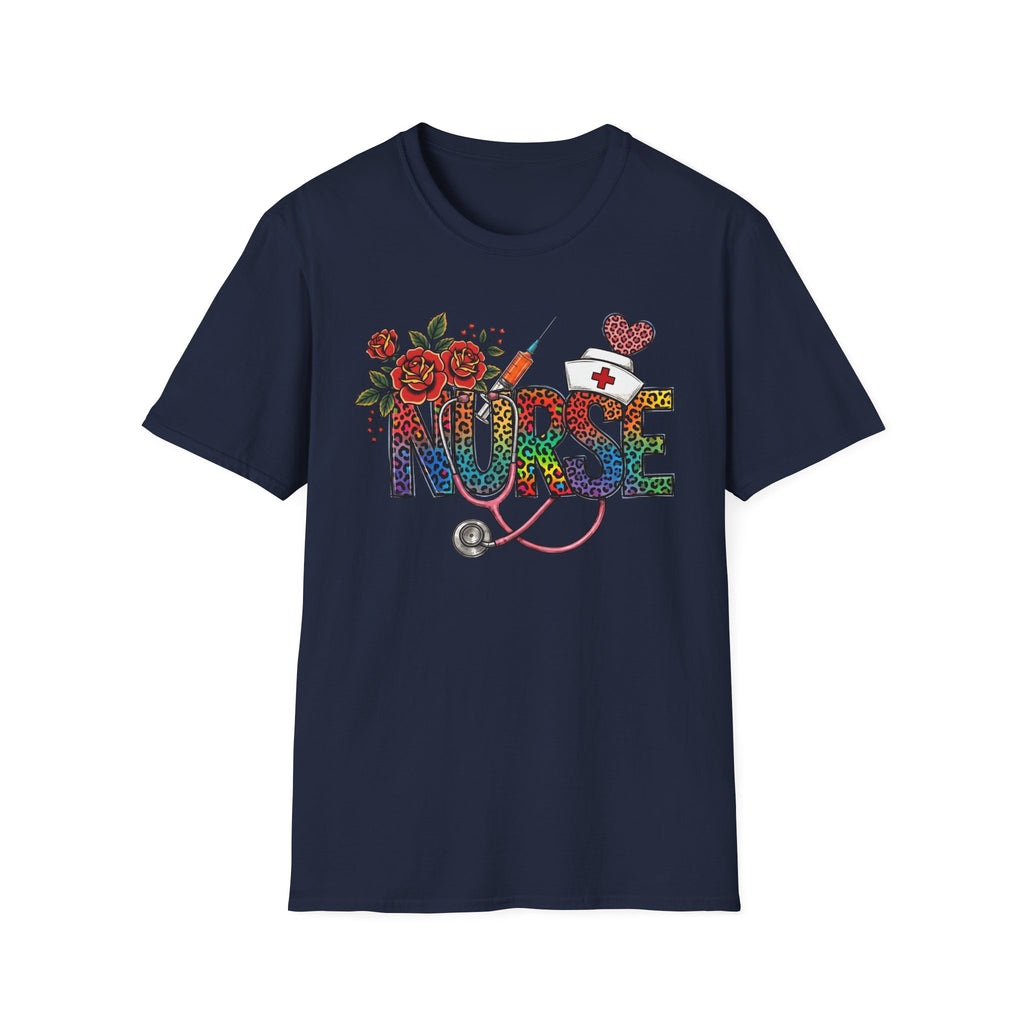 Fun Rainbow Cheetah Nurse T-Shirt
