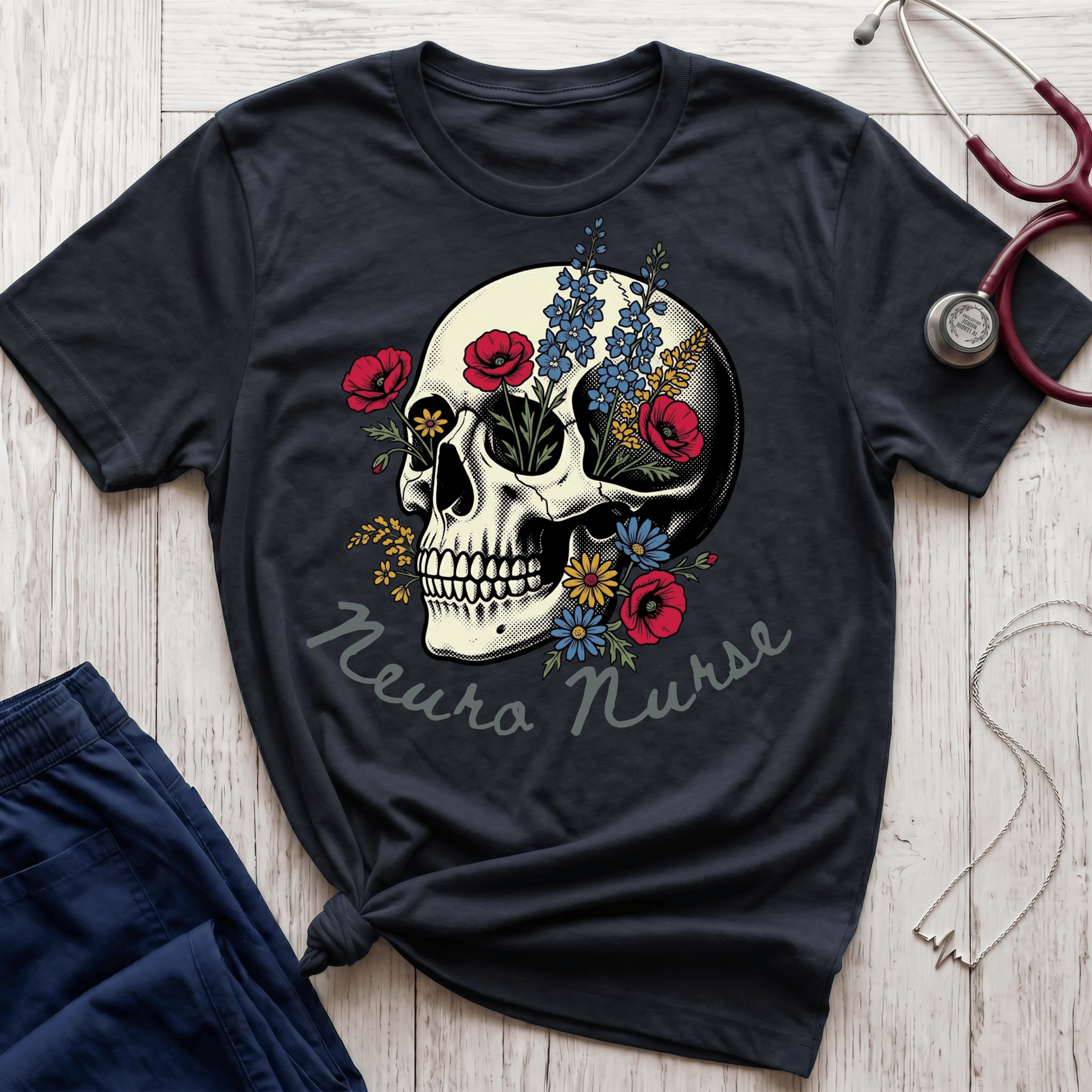Neuro Nurse Floral Skull T-Shirt