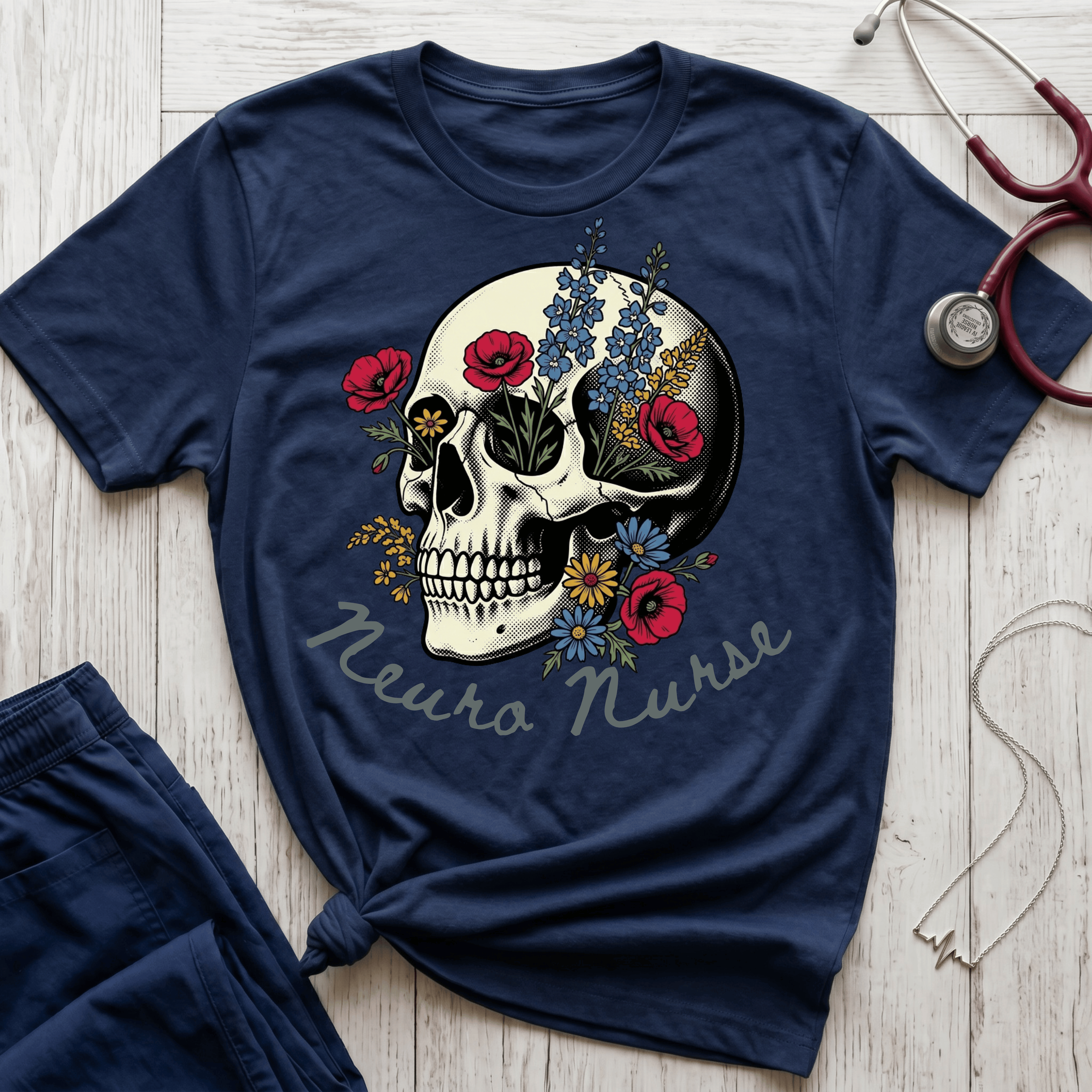 Neuro Nurse Floral Skull T-Shirt