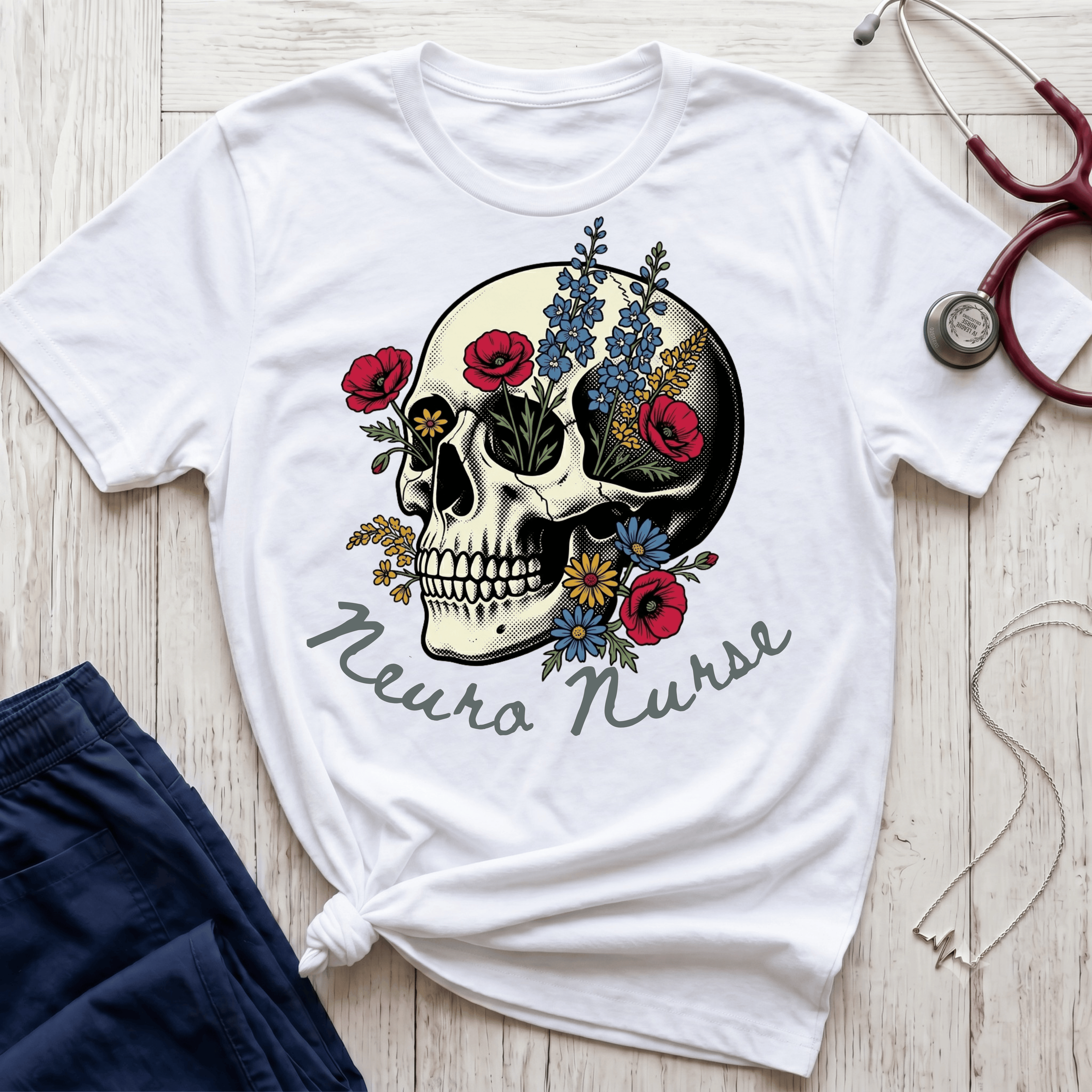 Neuro Nurse Floral Skull T-Shirt