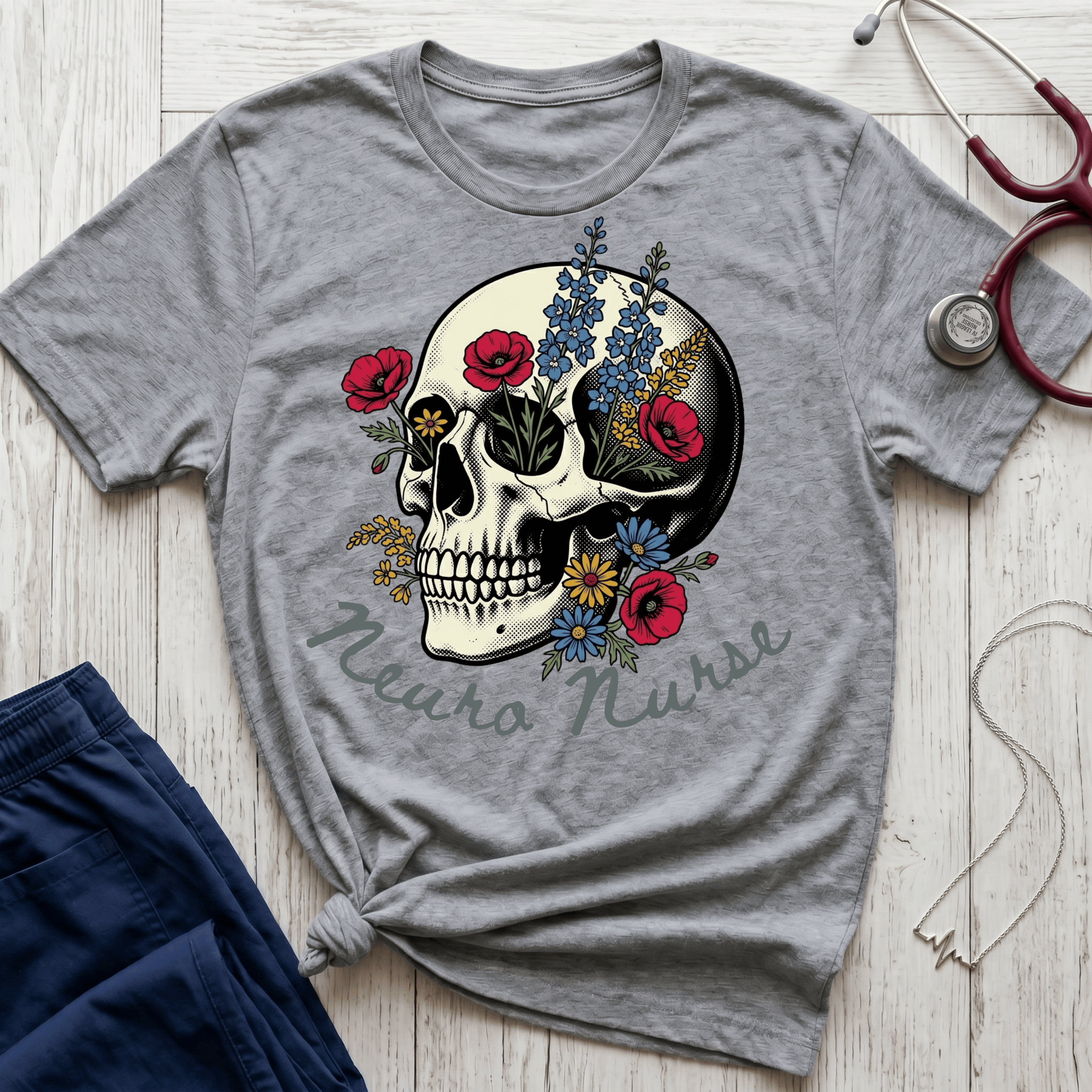 Neuro Nurse Floral Skull T-Shirt