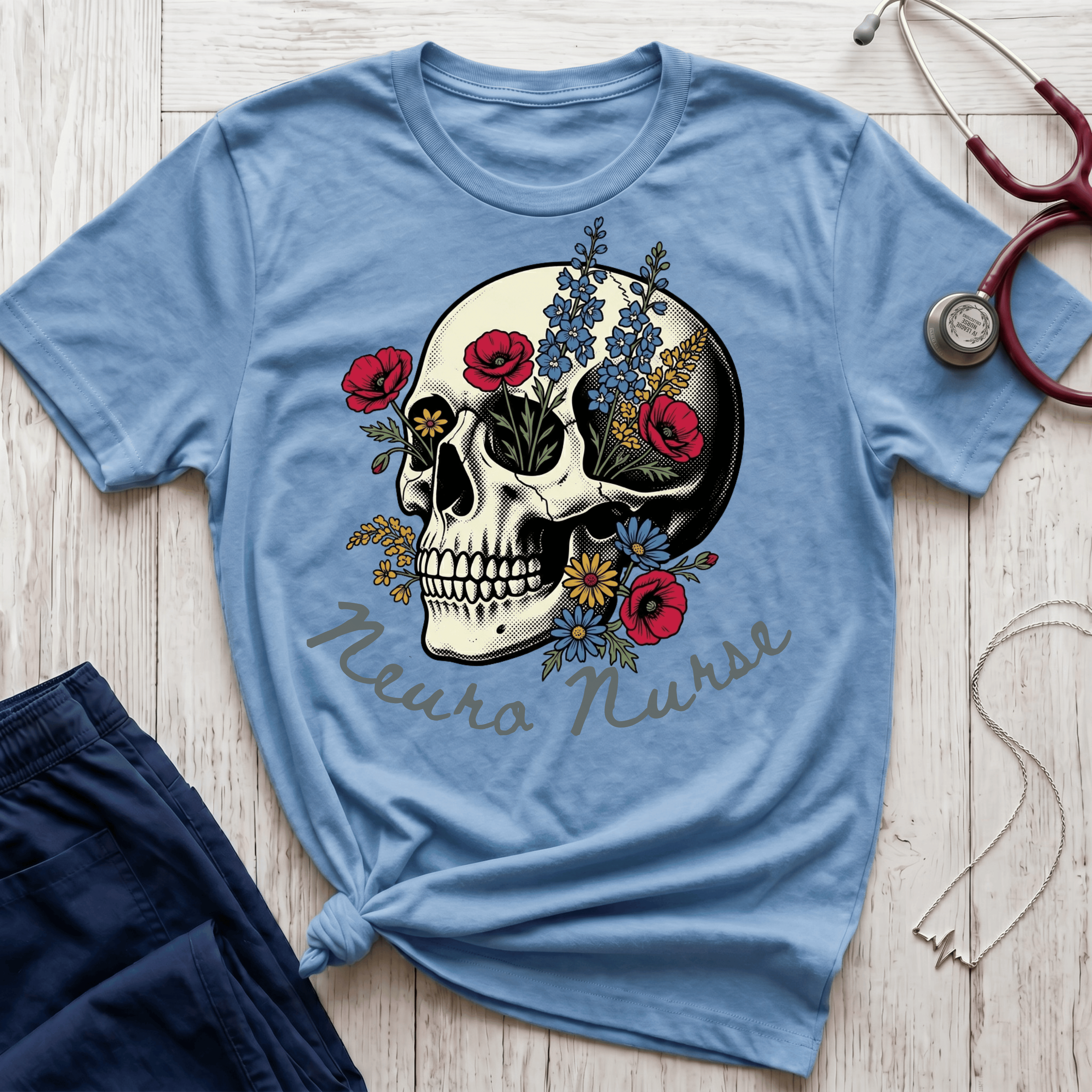 Neuro Nurse Floral Skull T-Shirt