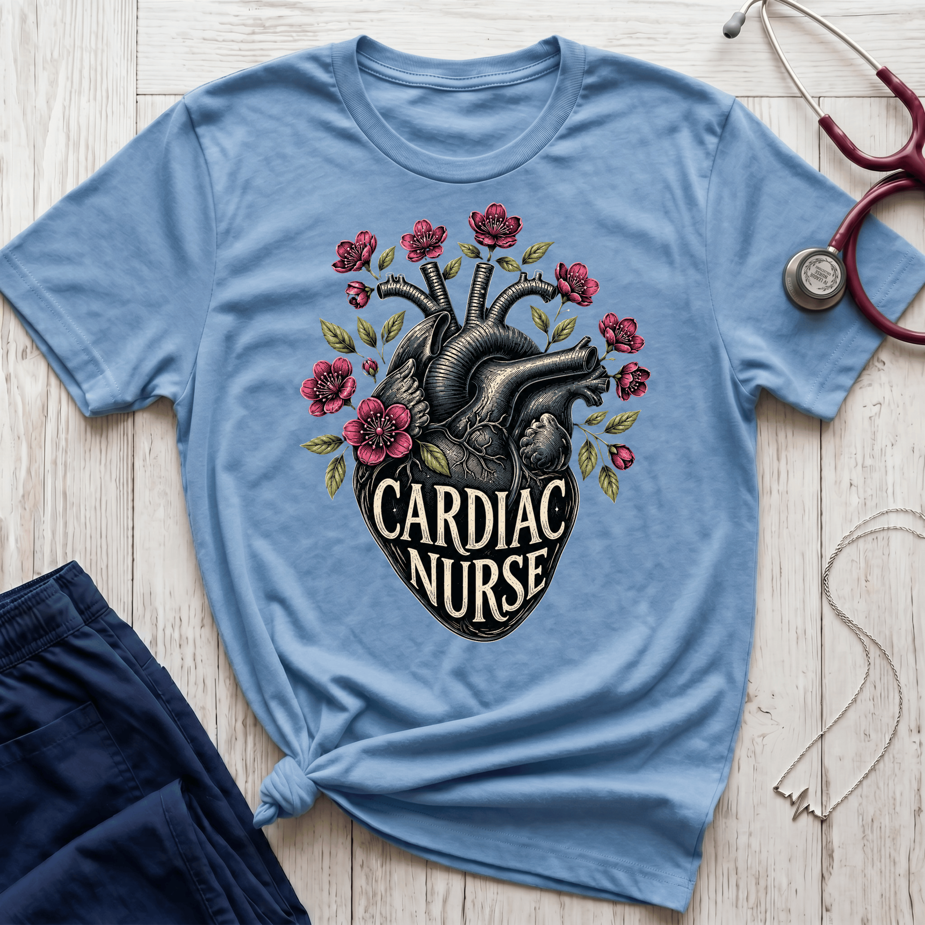 Cardiac Nurse floral Heart T-Shirt