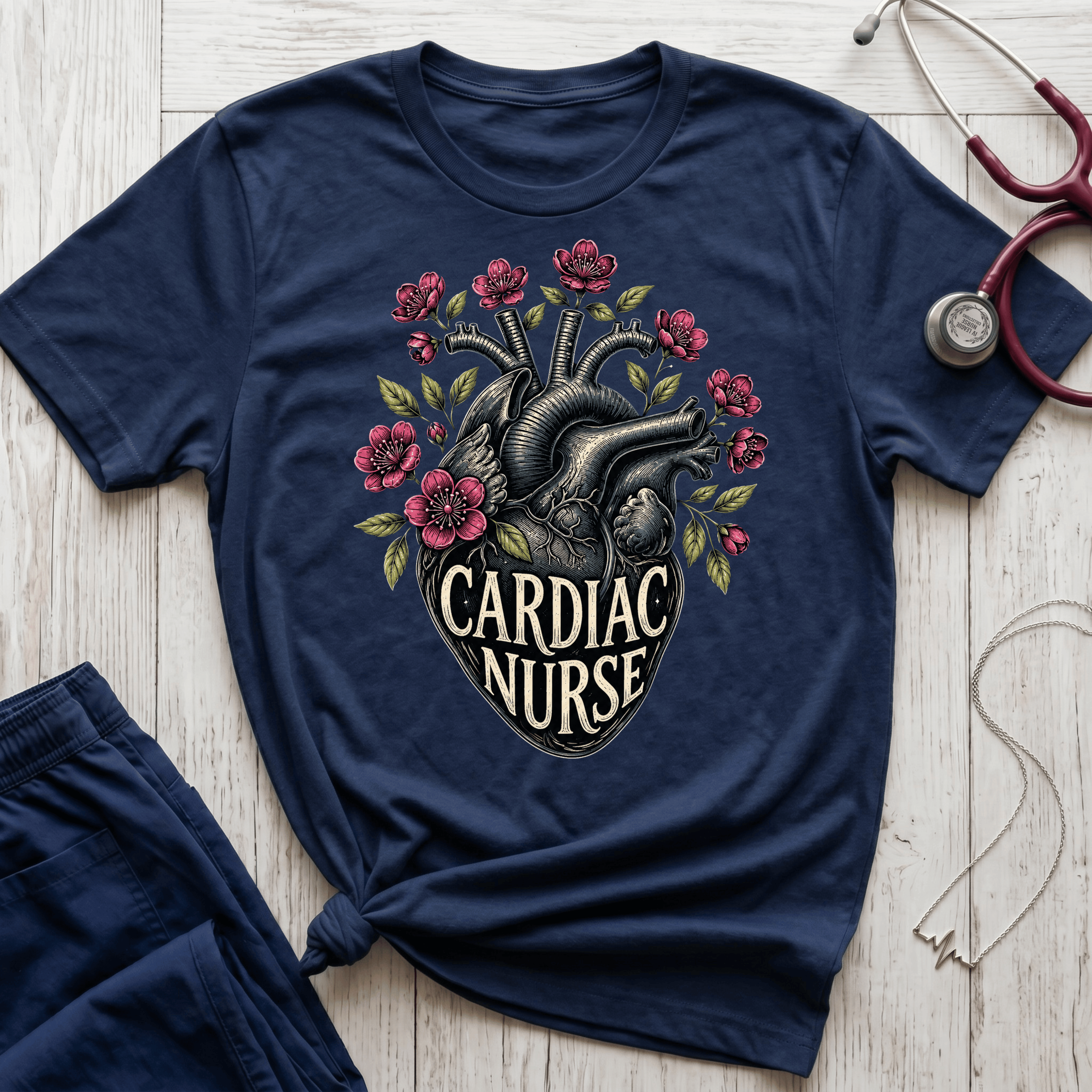 Cardiac Nurse floral Heart T-Shirt