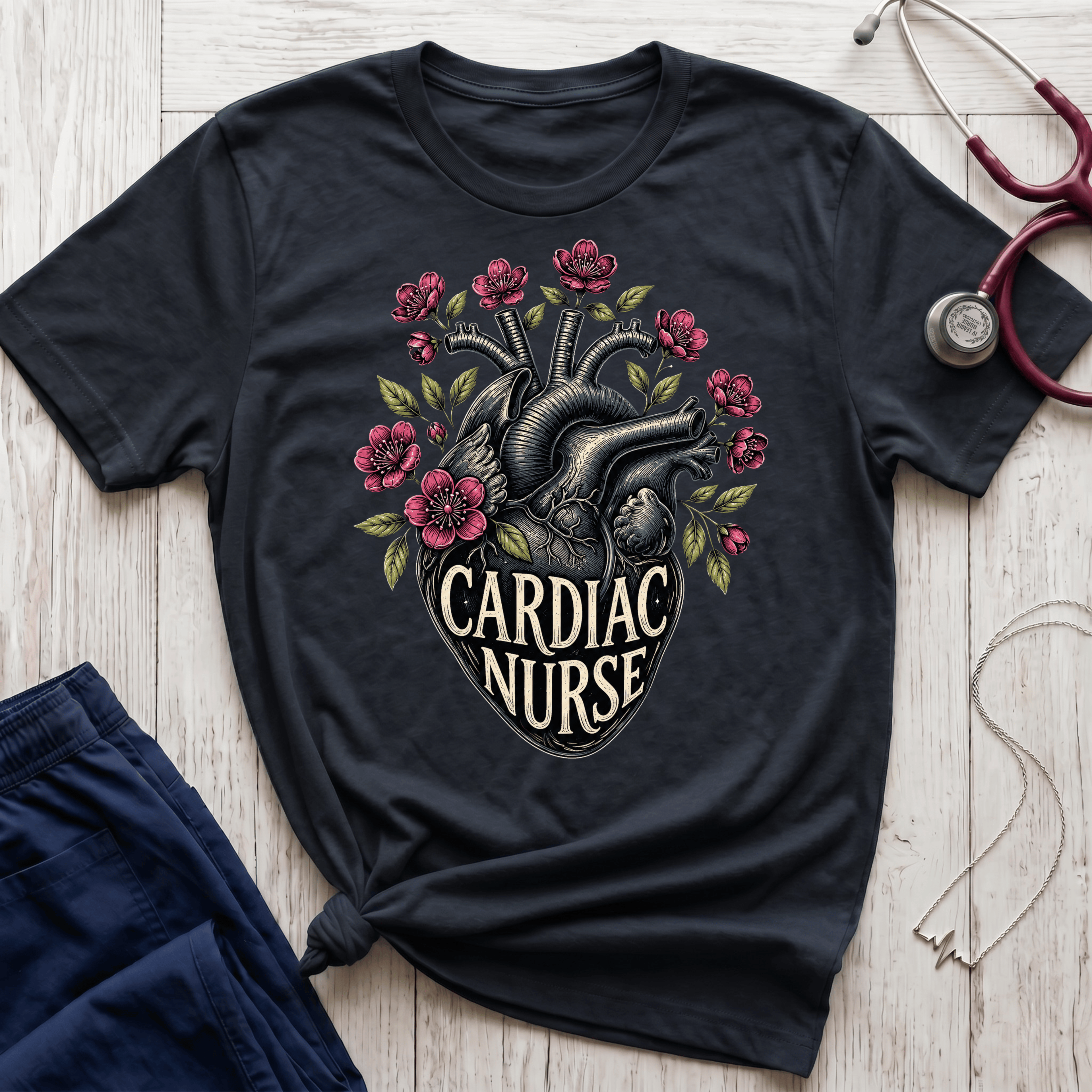 Cardiac Nurse floral Heart T-Shirt