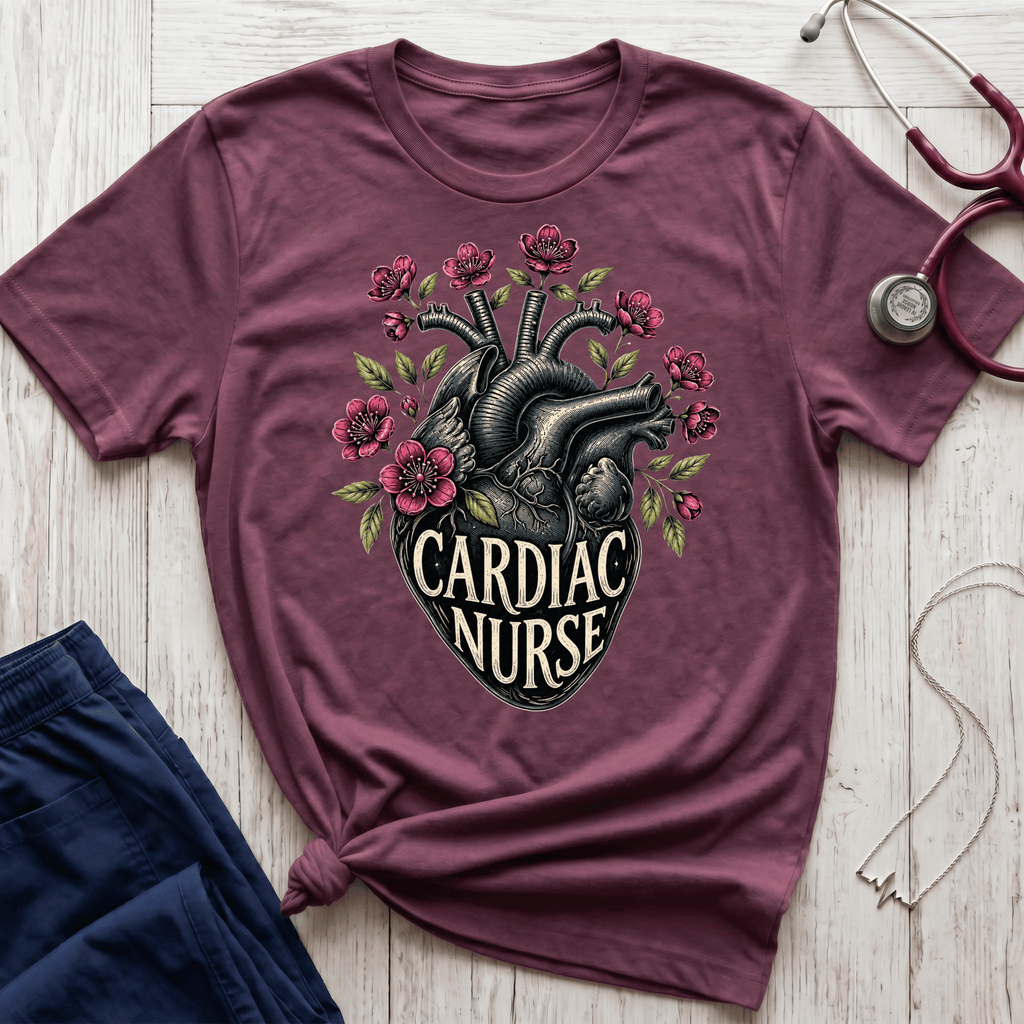 Cardiac Nurse floral Heart T-Shirt