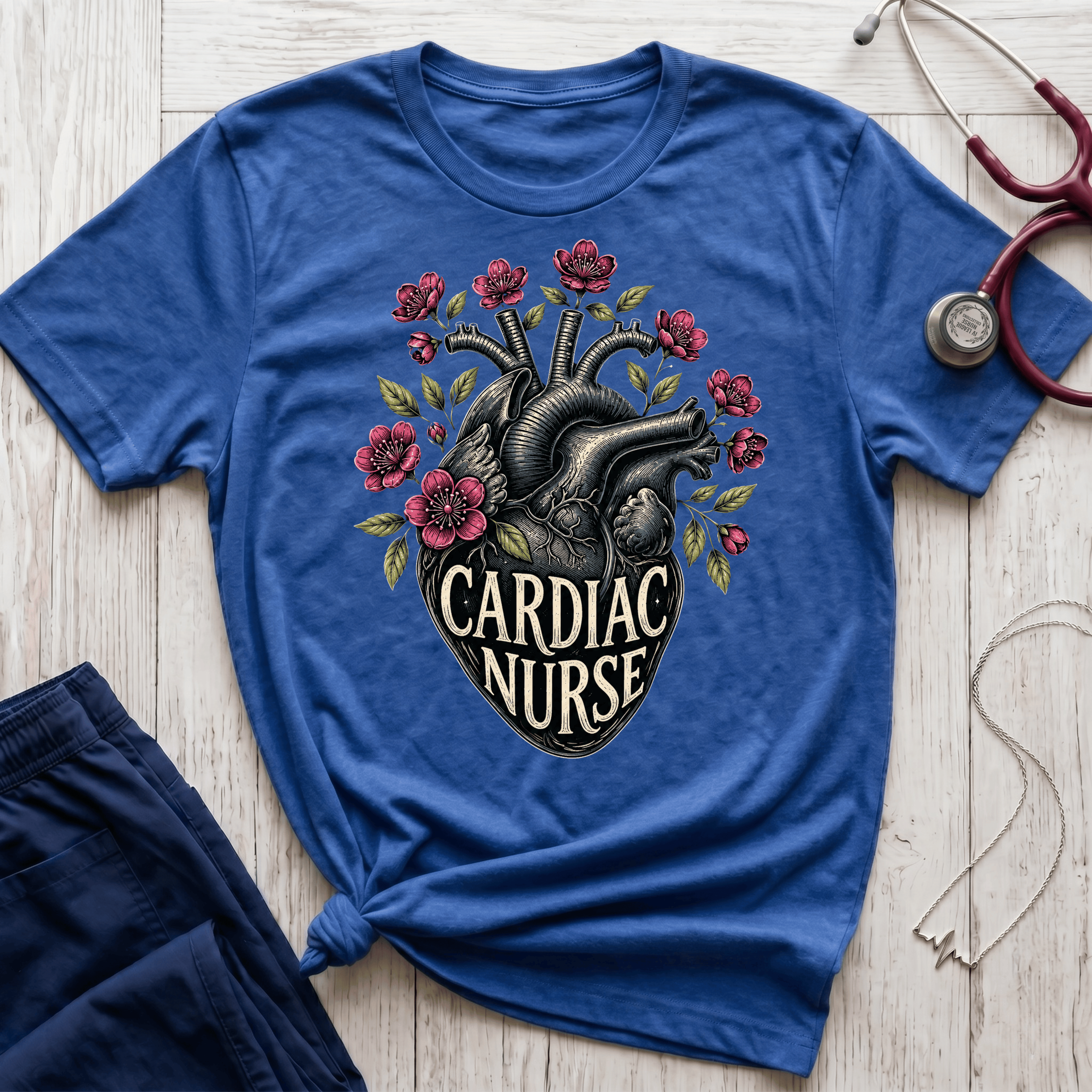 Cardiac Nurse floral Heart T-Shirt