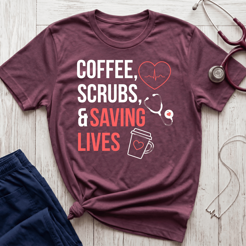 Coffee, Scrubs, and Saving Lives T-Shirt