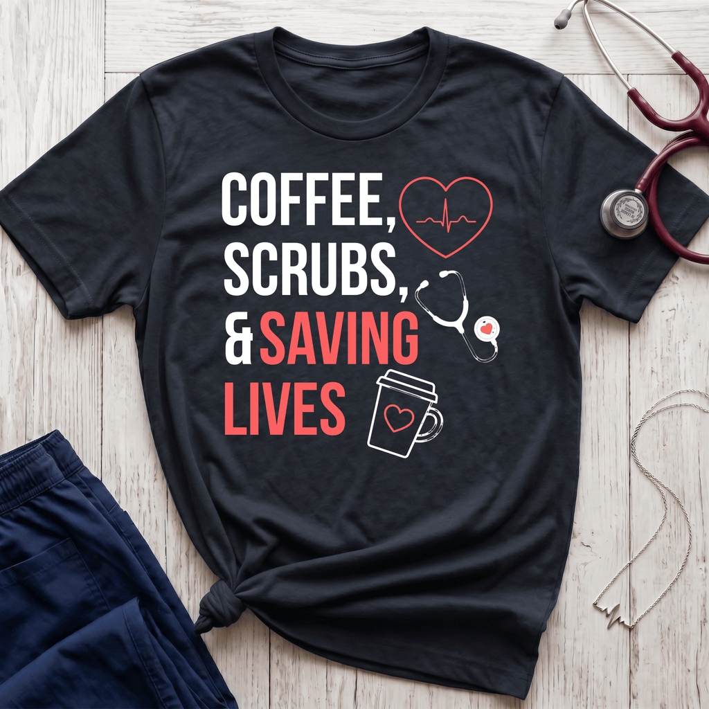 Coffee, Scrubs, and Saving Lives T-Shirt
