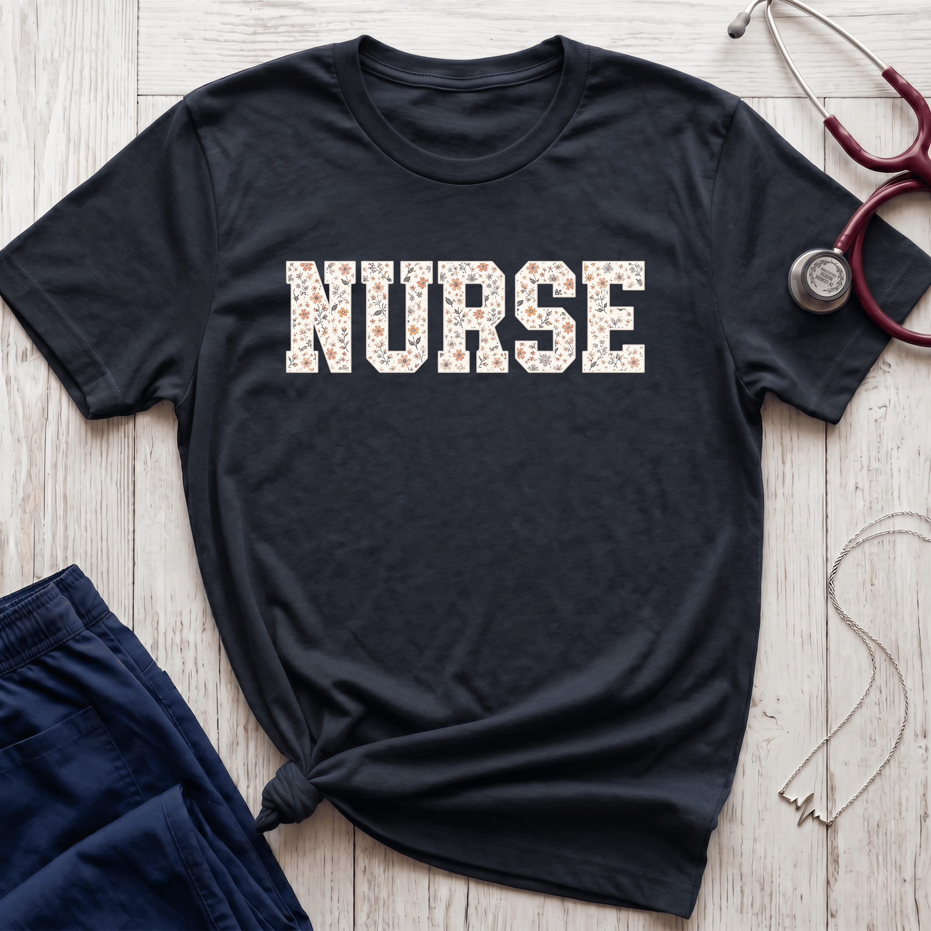 Varsity Floral Nurse T-Shirt