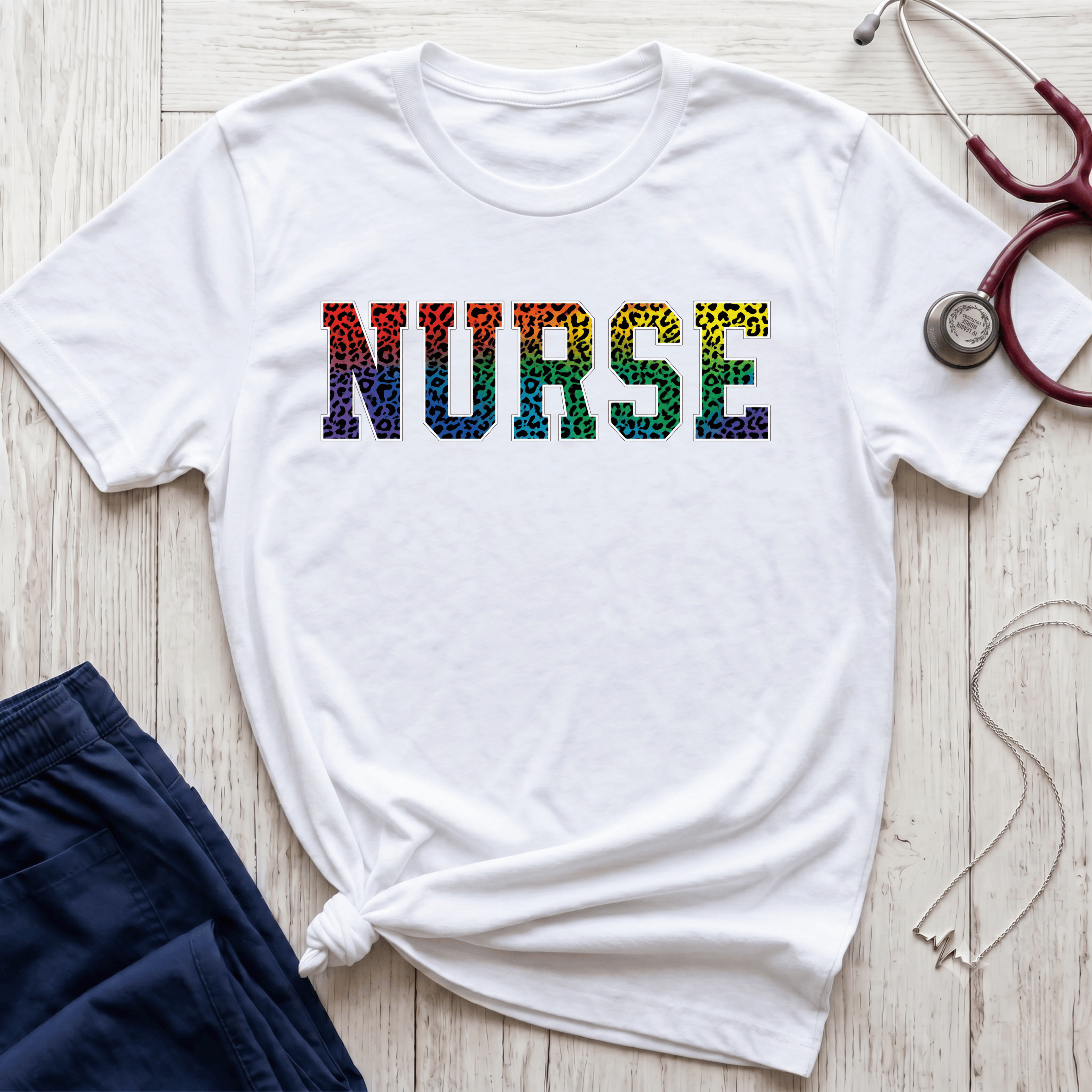 Multicolor Cheetah Print Varsity Nurse T-Shirt