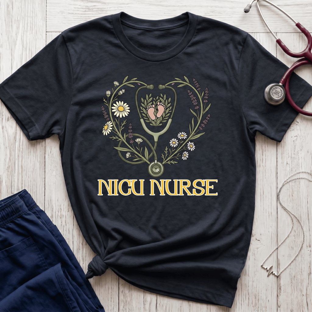 NICU Nurse Floral Stethoscope T-Shirt