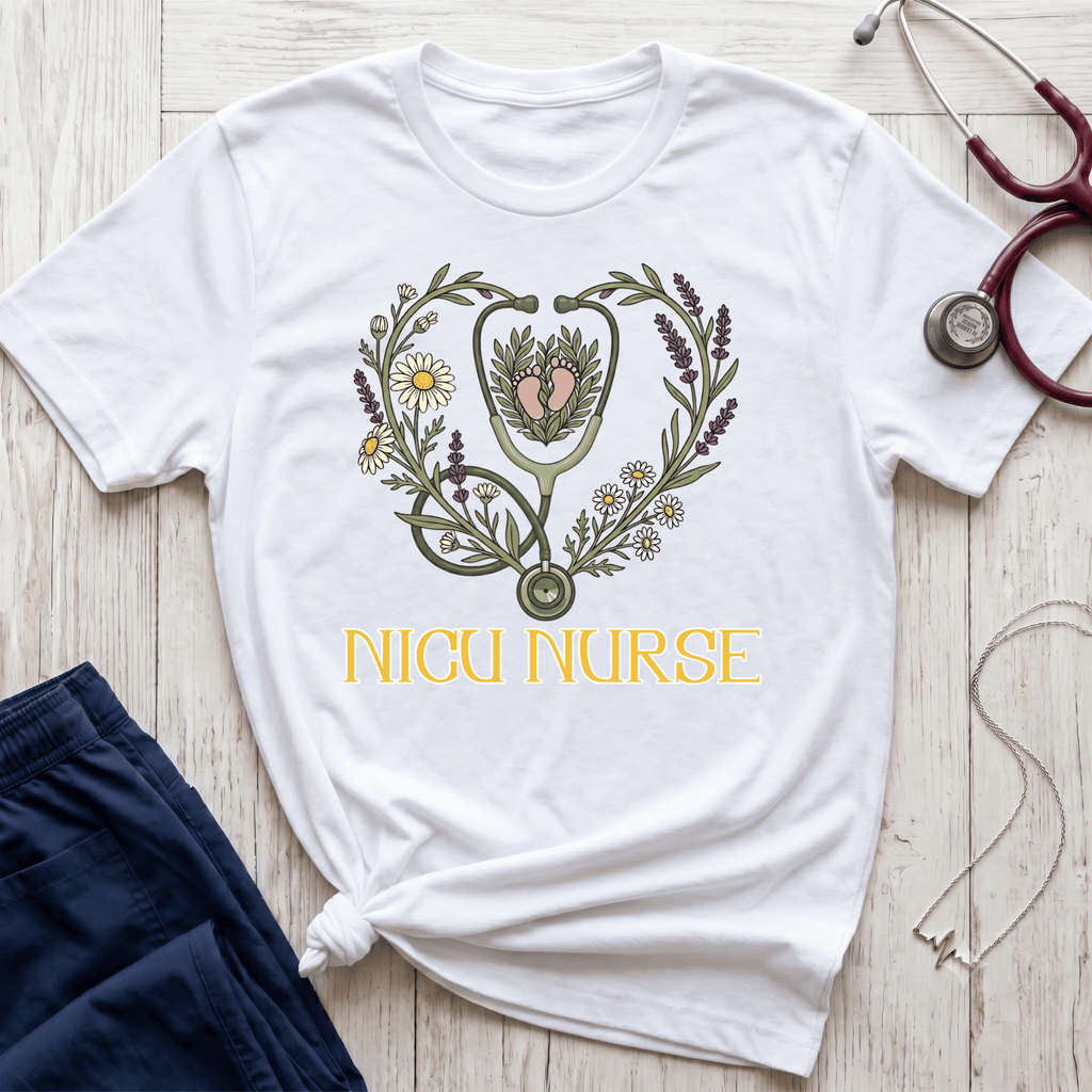 NICU Nurse Floral Stethoscope T-Shirt