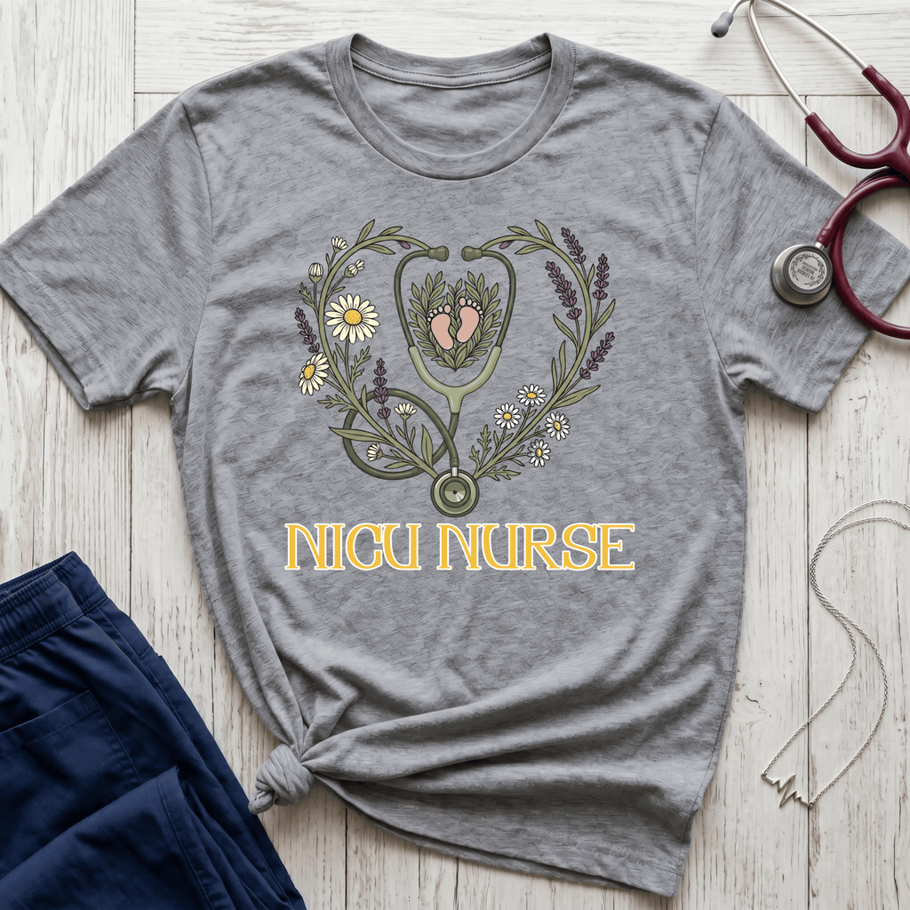 NICU Nurse Floral Stethoscope T-Shirt