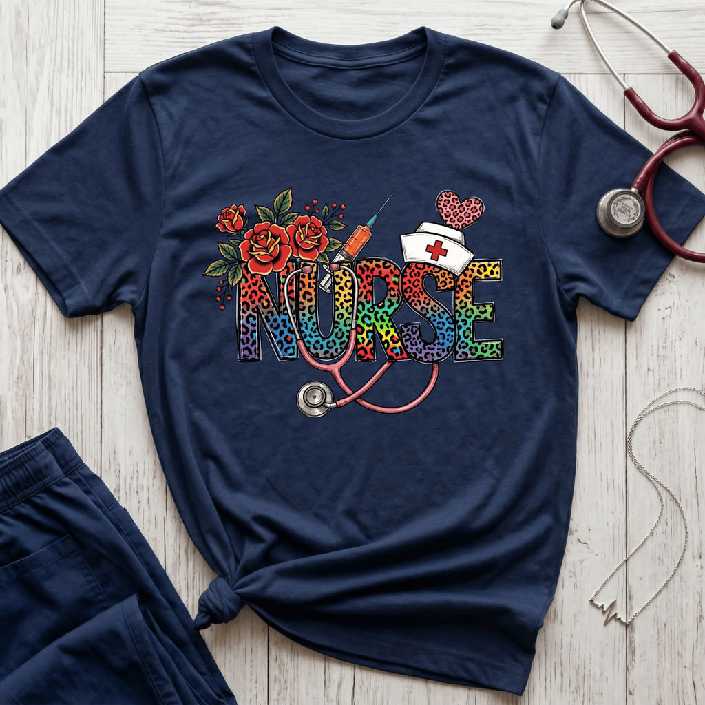 Fun Rainbow Cheetah Nurse T-Shirt