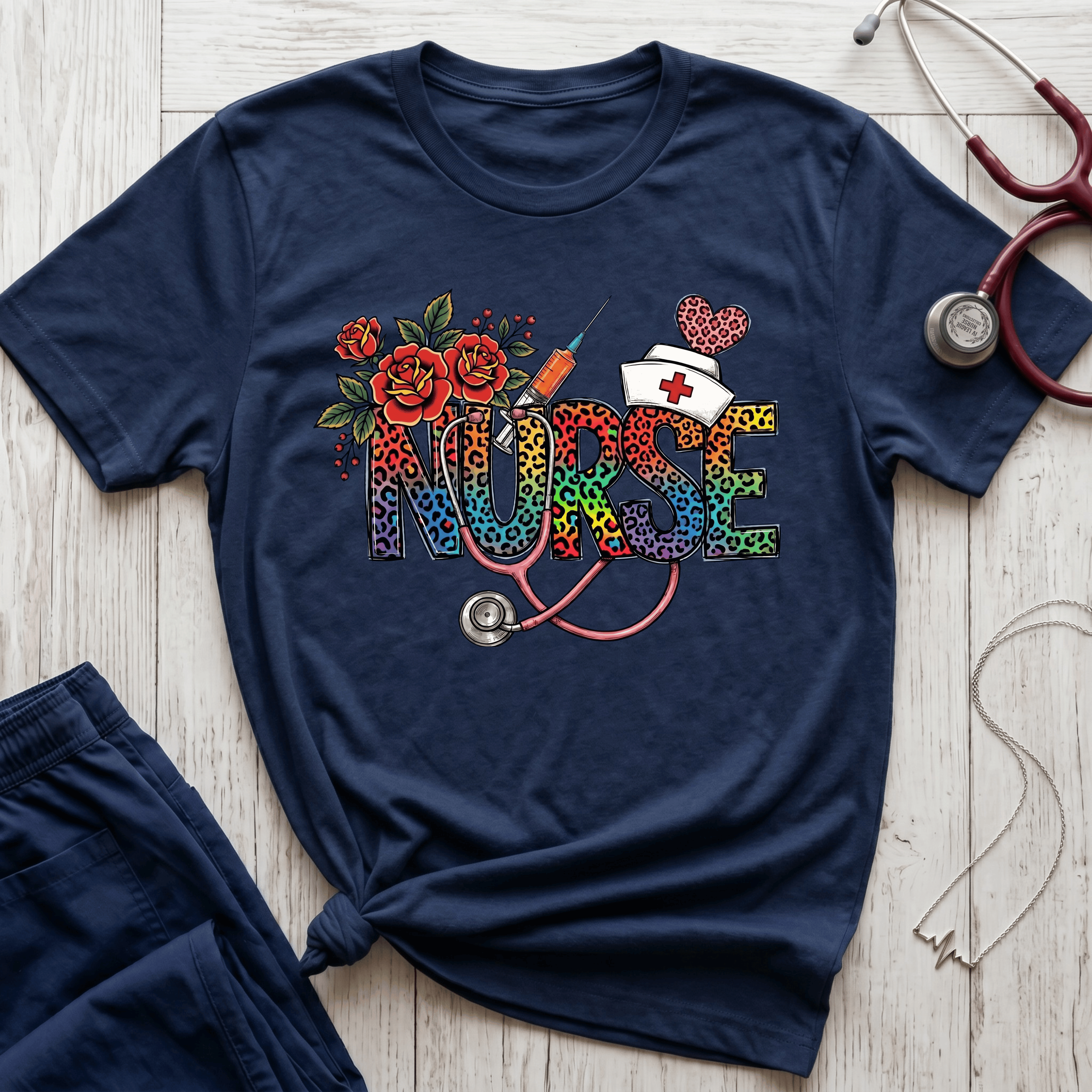 Fun Rainbow Cheetah Nurse T-Shirt