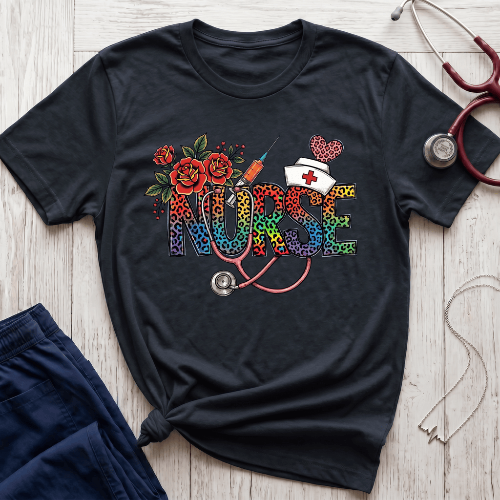 Fun Rainbow Cheetah Nurse T-Shirt