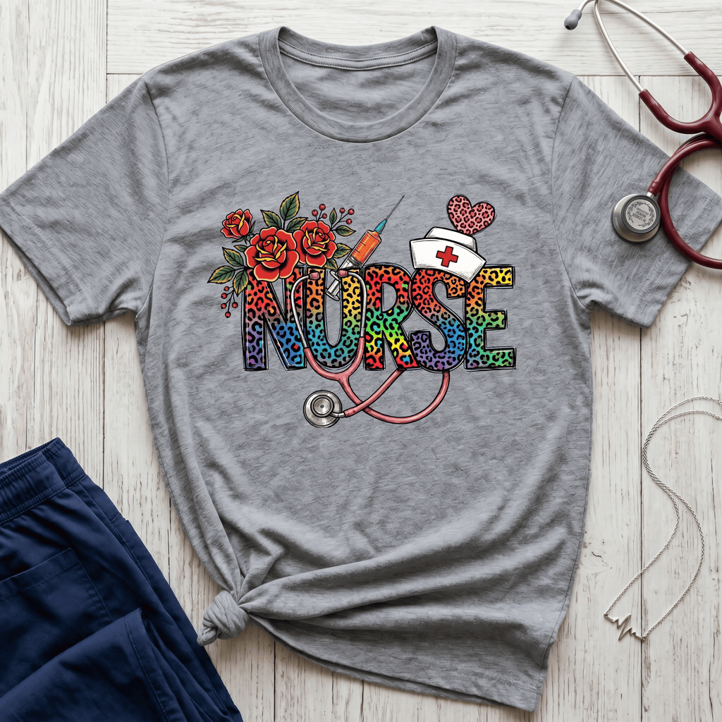 Fun Rainbow Cheetah Nurse T-Shirt