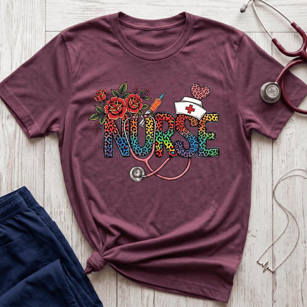 Fun Rainbow Cheetah Nurse T-Shirt