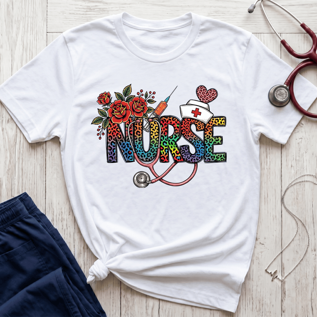 Fun Rainbow Cheetah Nurse T-Shirt