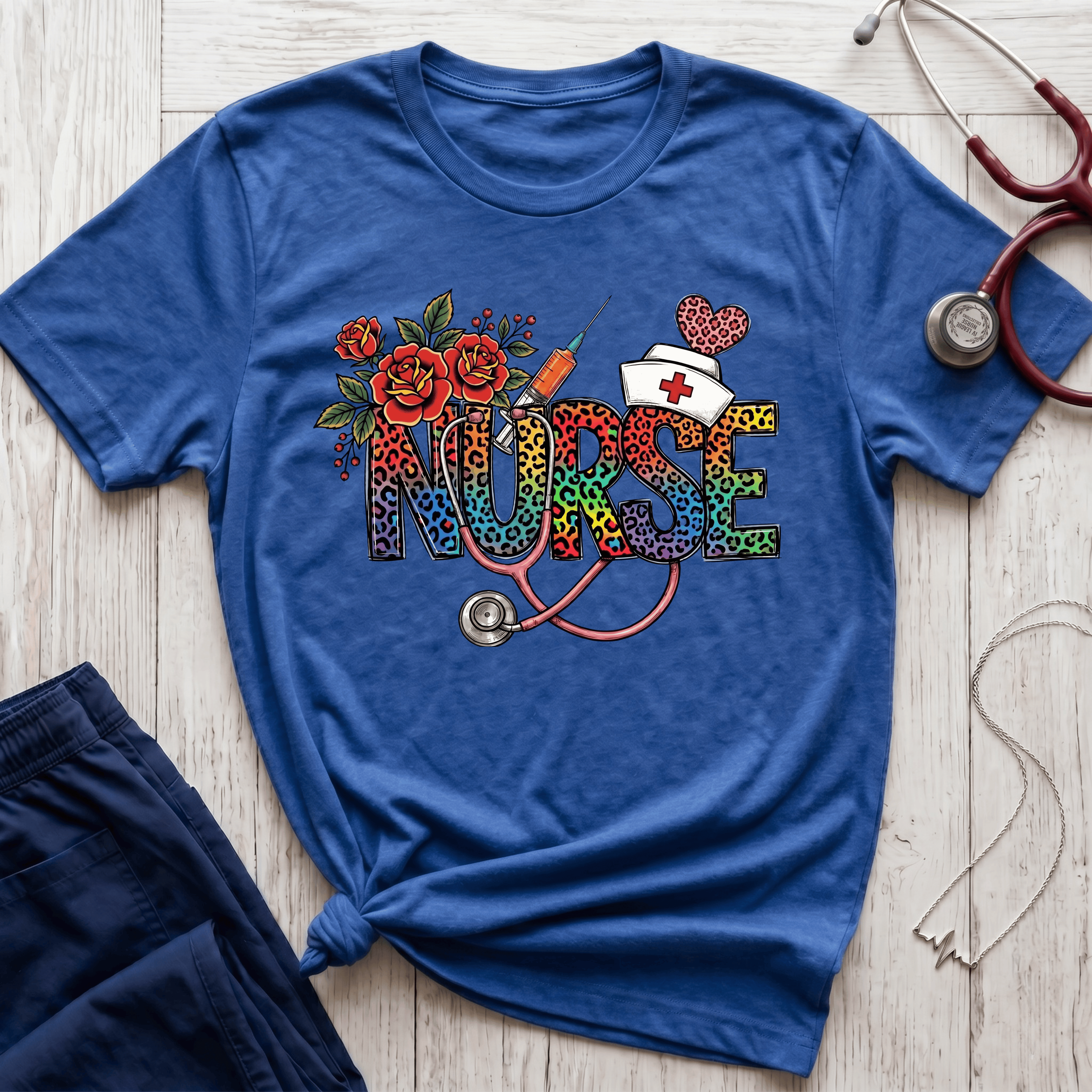 Fun Rainbow Cheetah Nurse T-Shirt