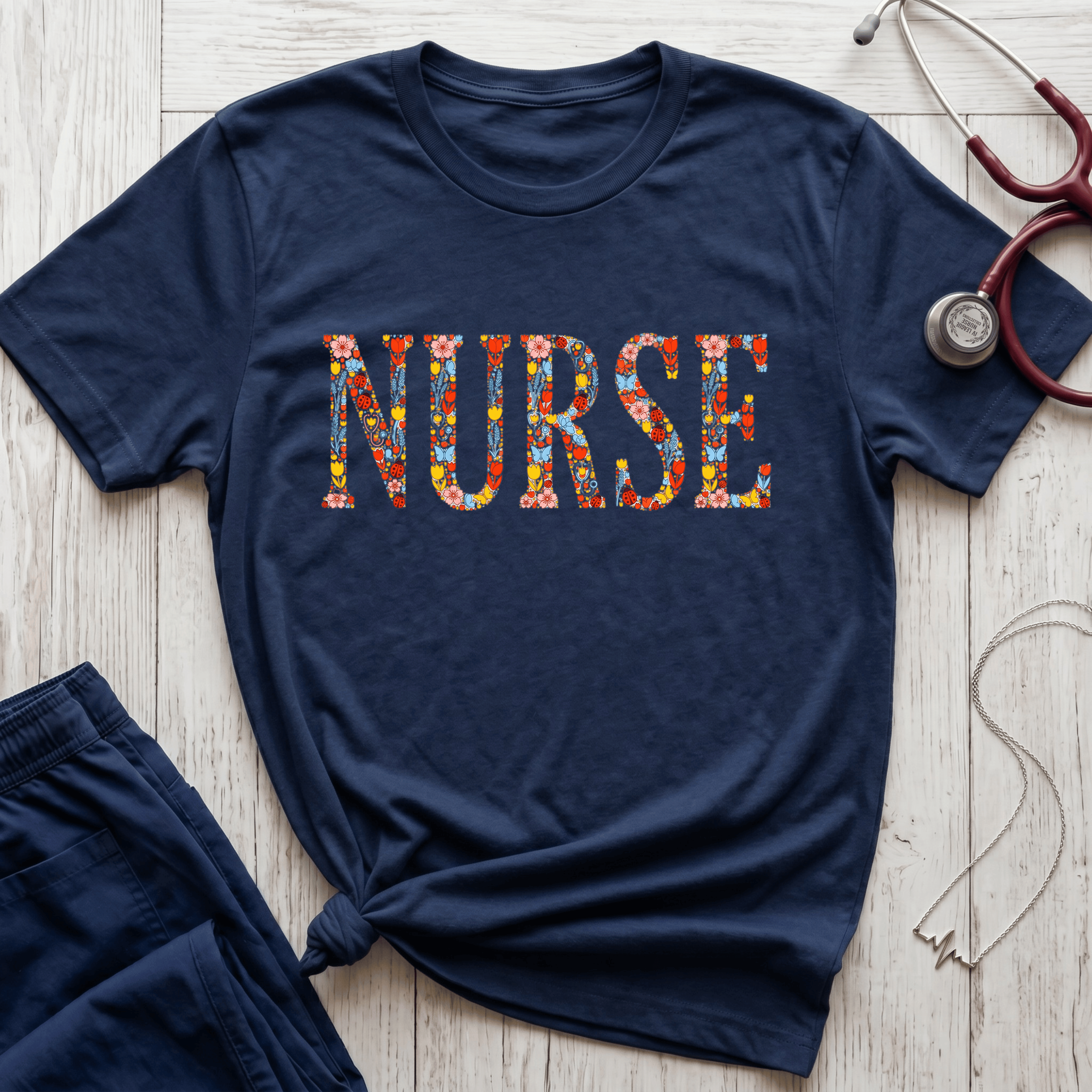 Ladybug Floral Nurse T-Shirt