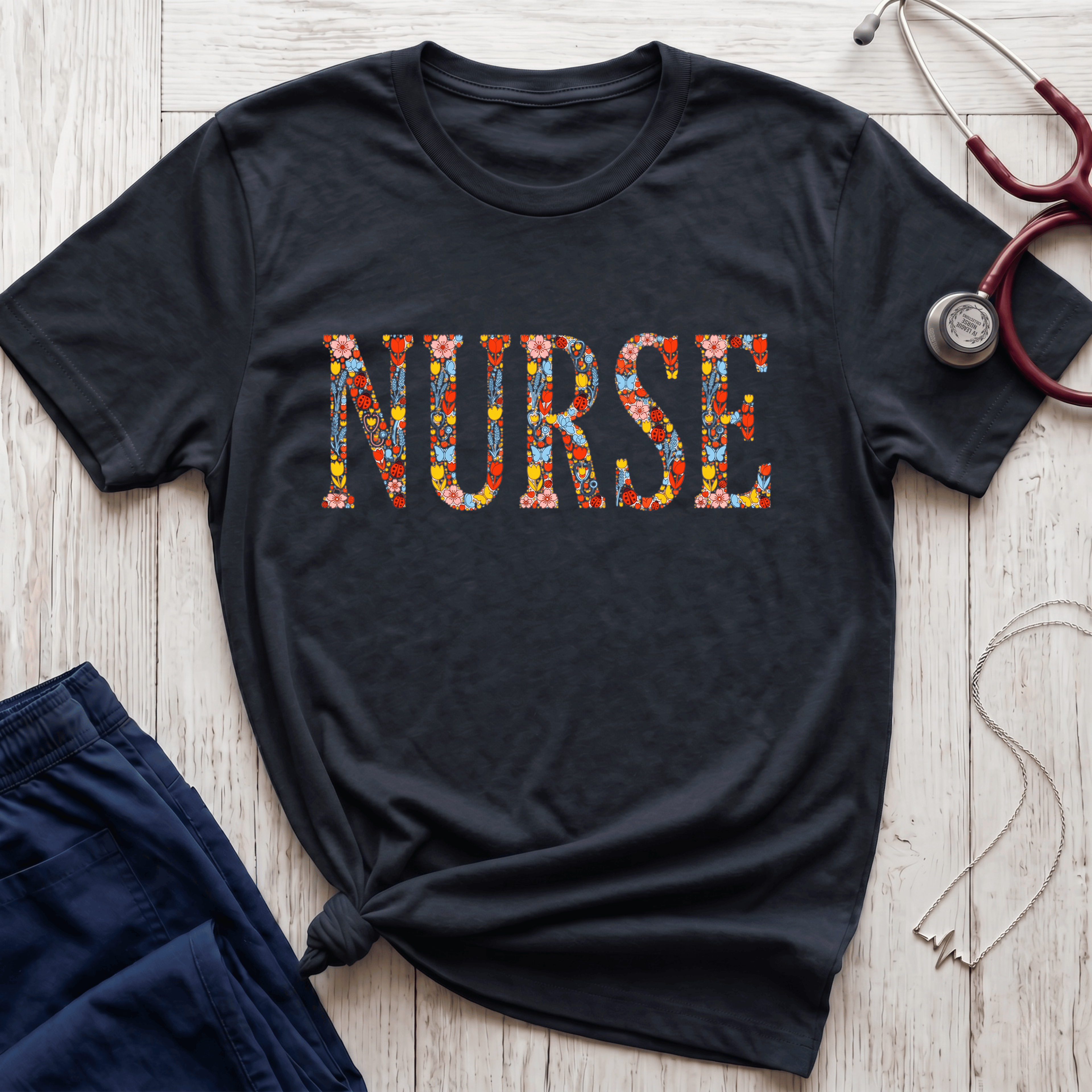Ladybug Floral Nurse T-Shirt