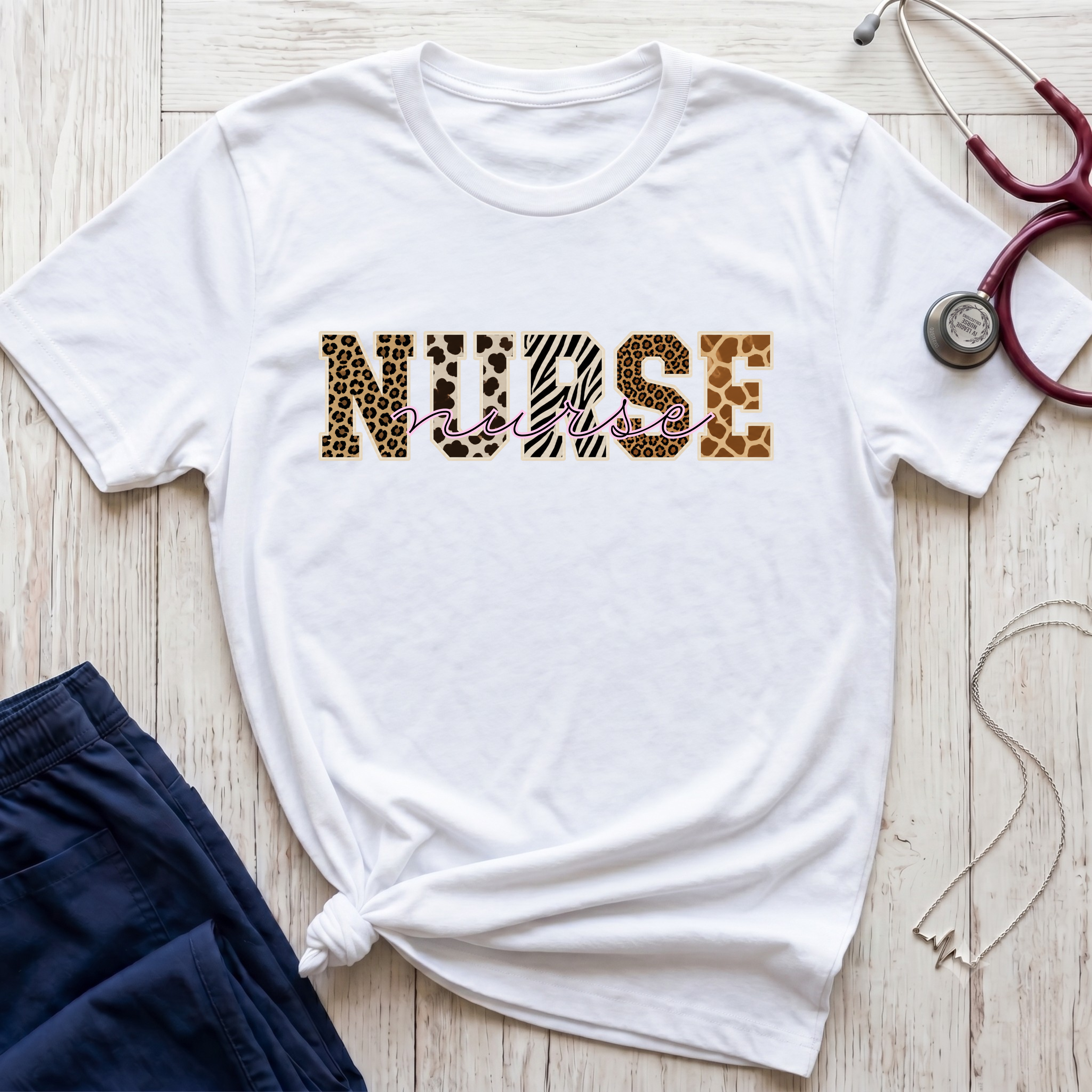 Animal Print Varsity Nurse T-Shirt