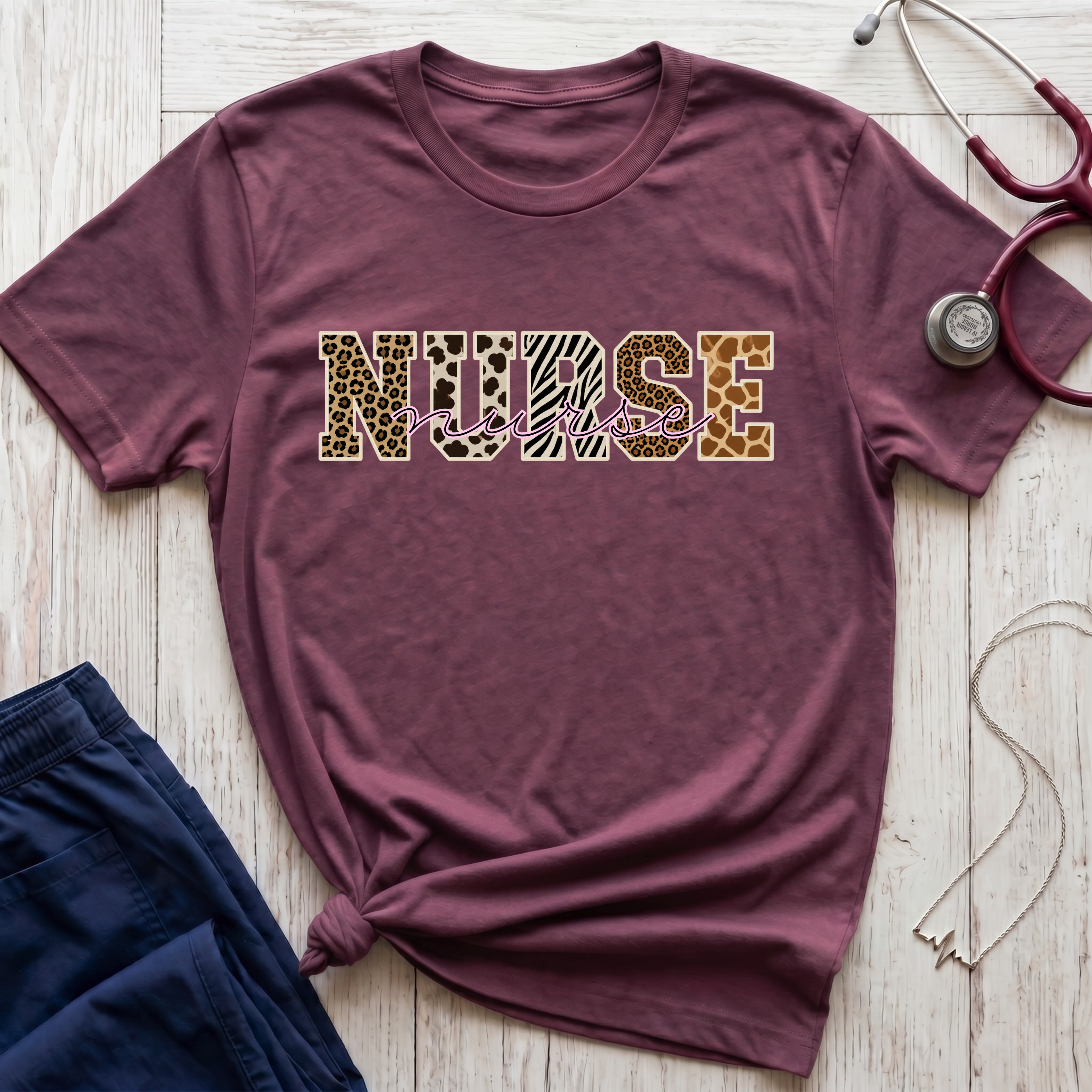 Animal Print Varsity Nurse T-Shirt