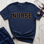 Cheetah Print Outline Varsity Nurse T-Shirt