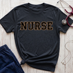 Cheetah Print Outline Varsity Nurse T-Shirt