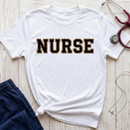 Cheetah Print Outline Varsity Nurse T-Shirt