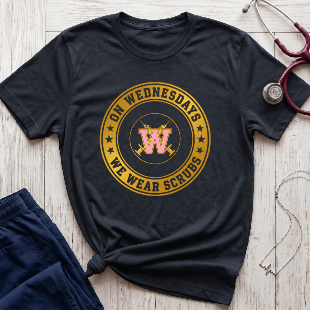 On Wednesdays We Wear Scrubs Emblem T-Shirt