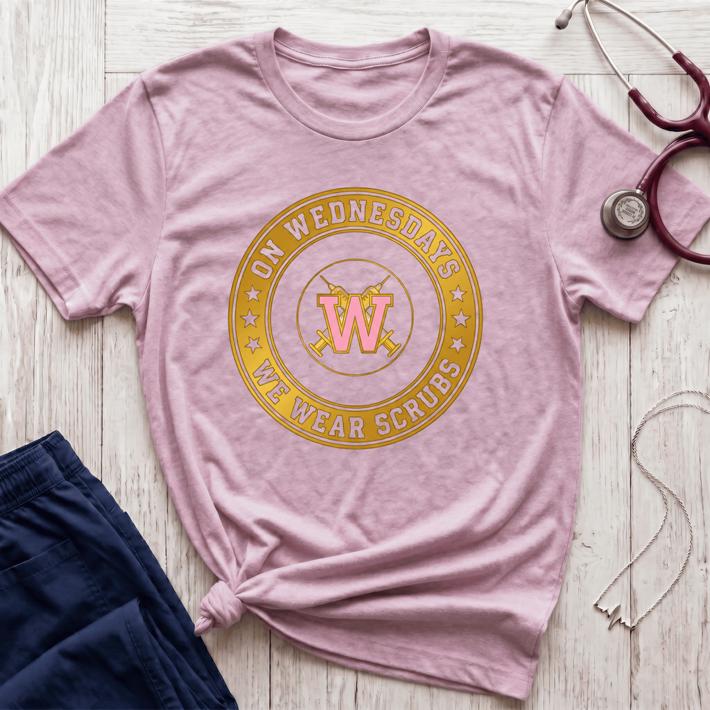On Wednesdays We Wear Scrubs Emblem T-Shirt